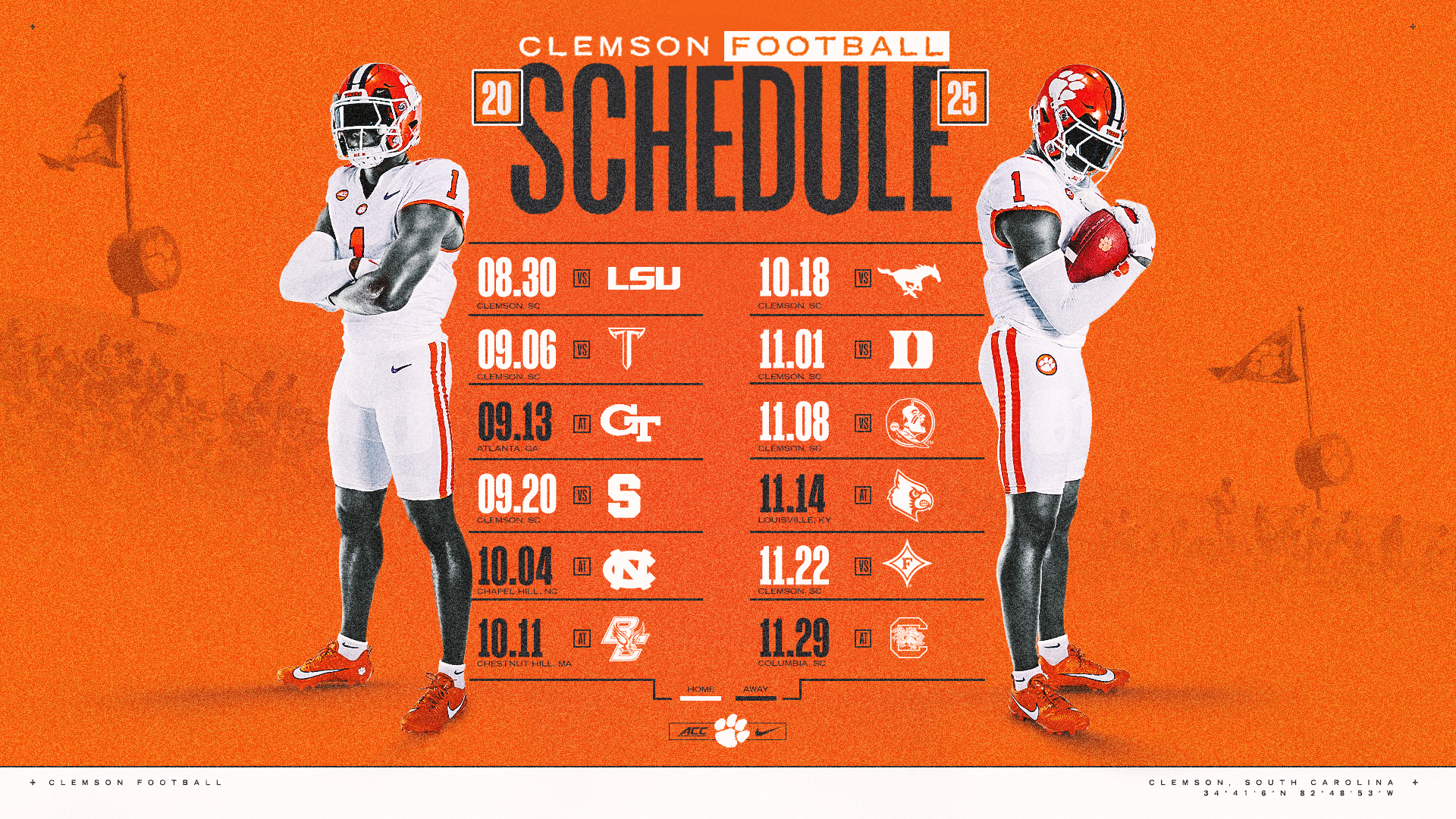 Clemson Announces 2025 Football Schedule – Clemson Tigers Official with regard to COL Florida State Seminoles 2025 Calendar Printable