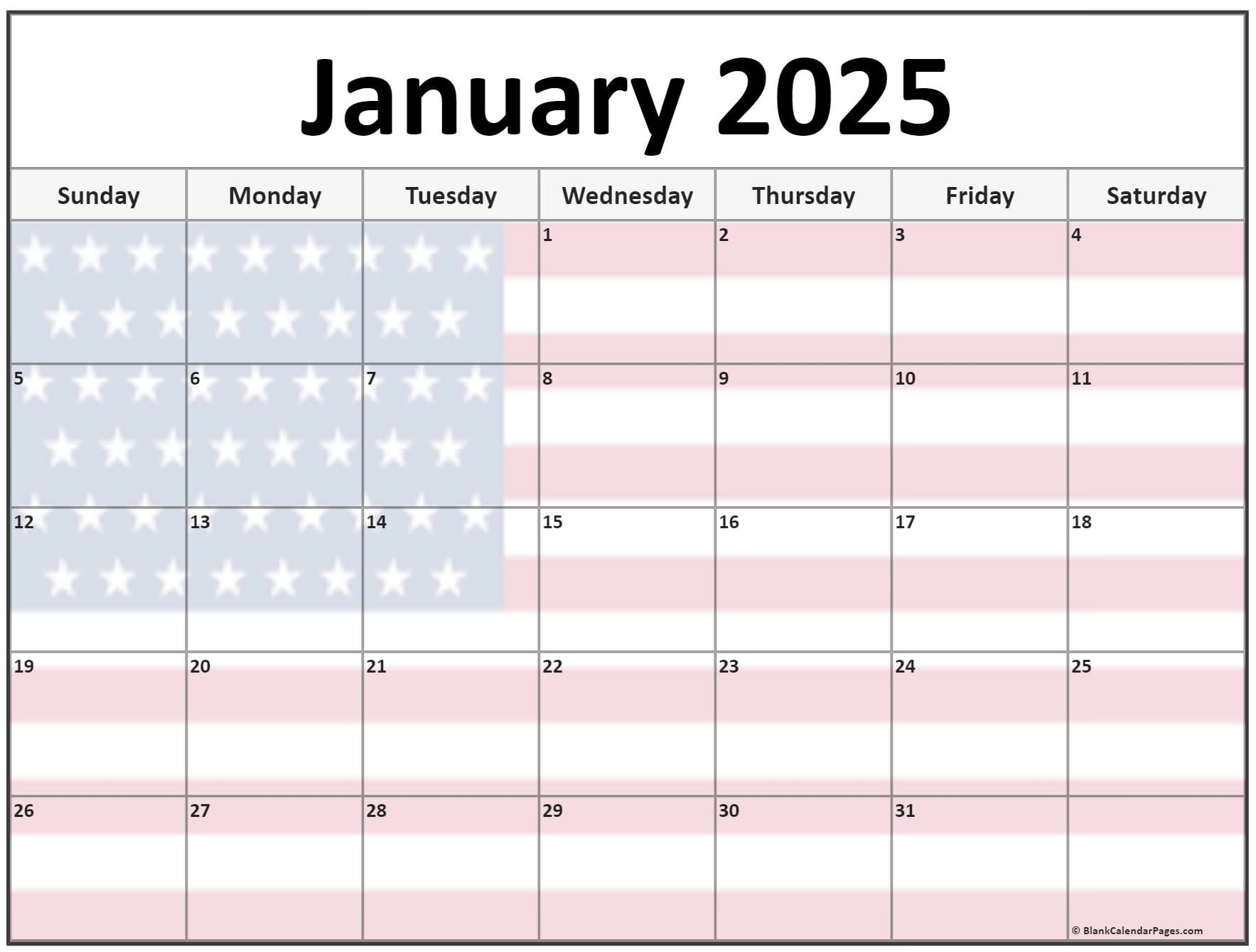 Collection Of January 2025 Photo Calendars With Image Filters. intended for American Flags 2025 Calendar Printable