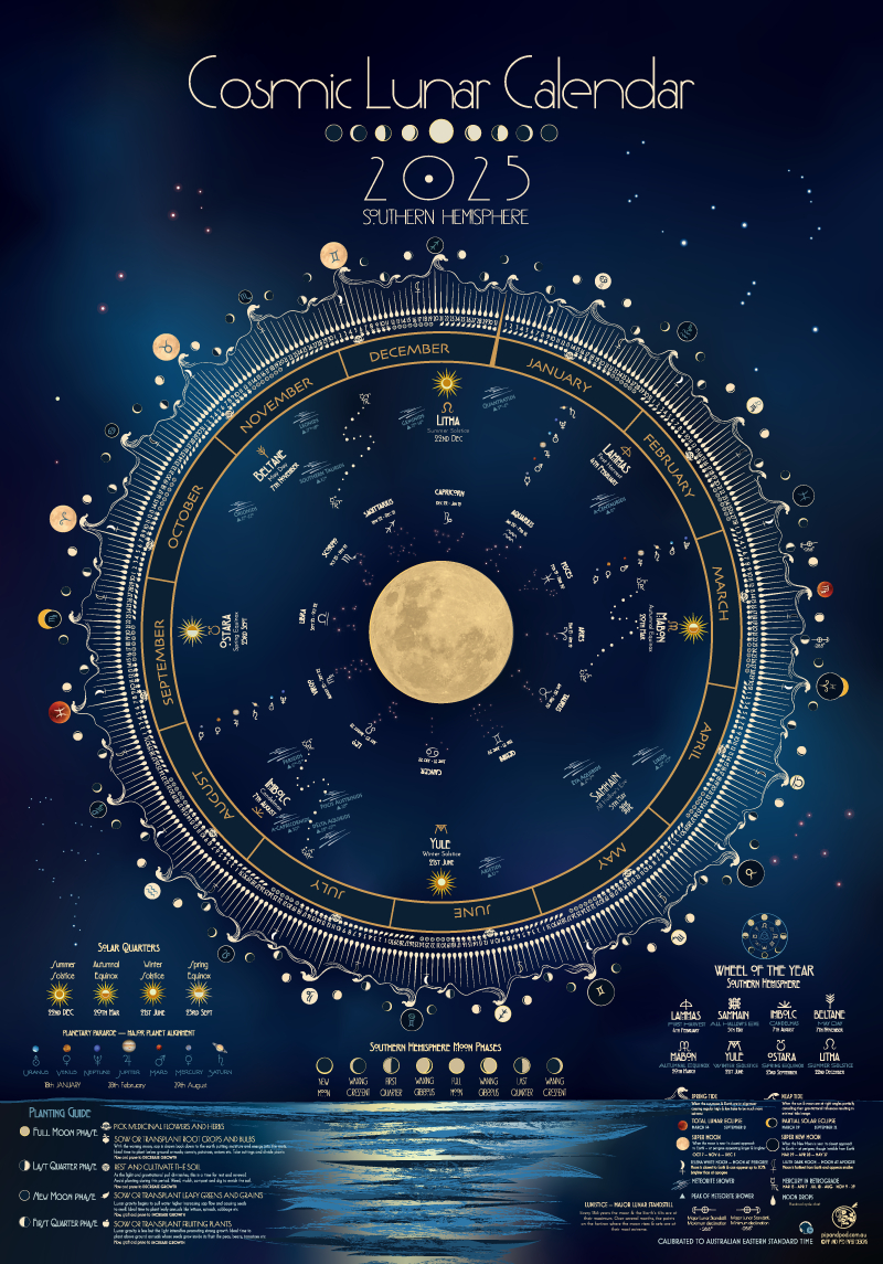 Cosmic Lunar Calendar 2025 — Pip And Pod Paper Designs in Astrology 2025 Calendar Printable
