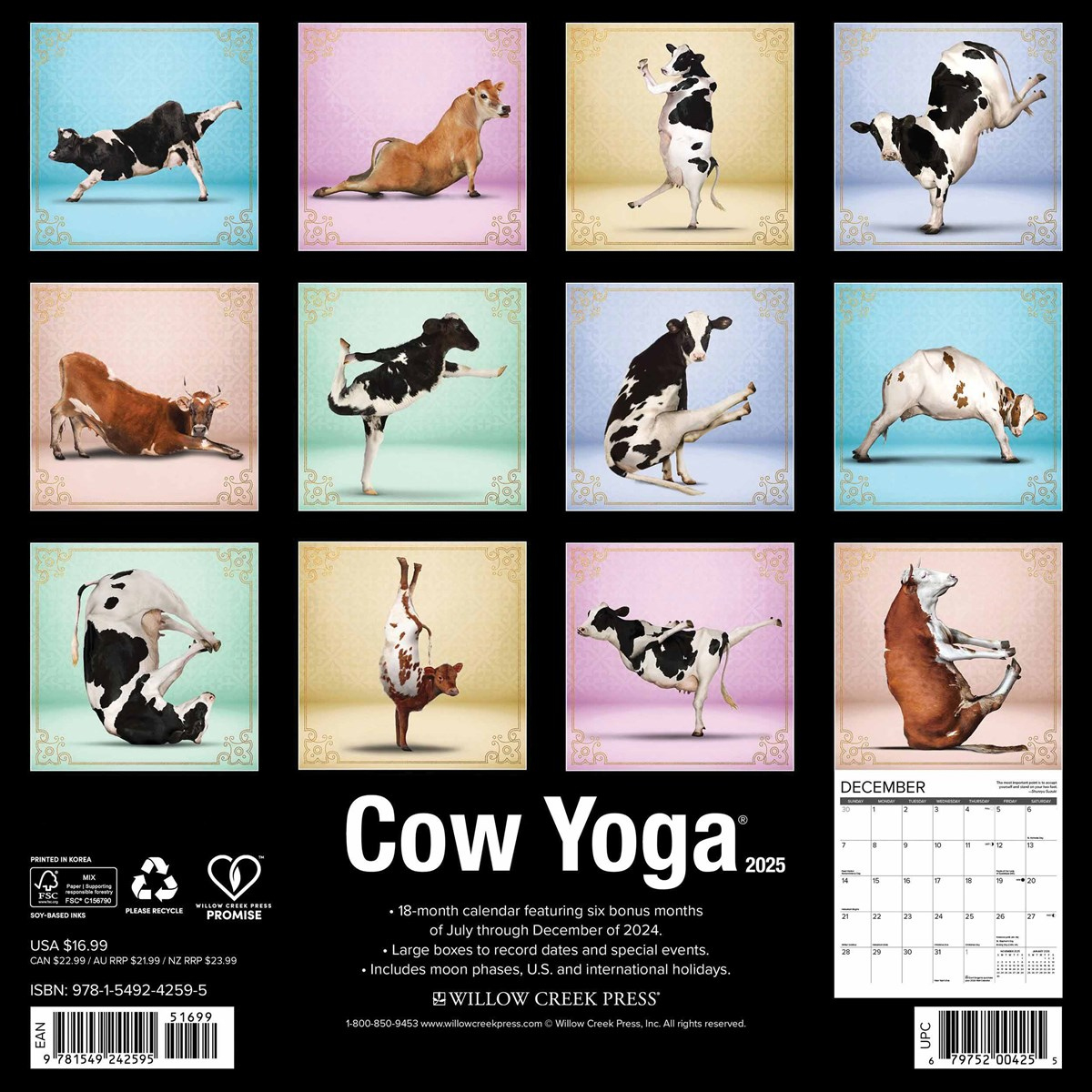 Cow Yoga Calendar 2025 for Horse Yoga 2025 Calendar Printable