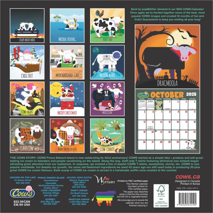 Cows Cows Cows Special Edition 2025 Calendar Printable