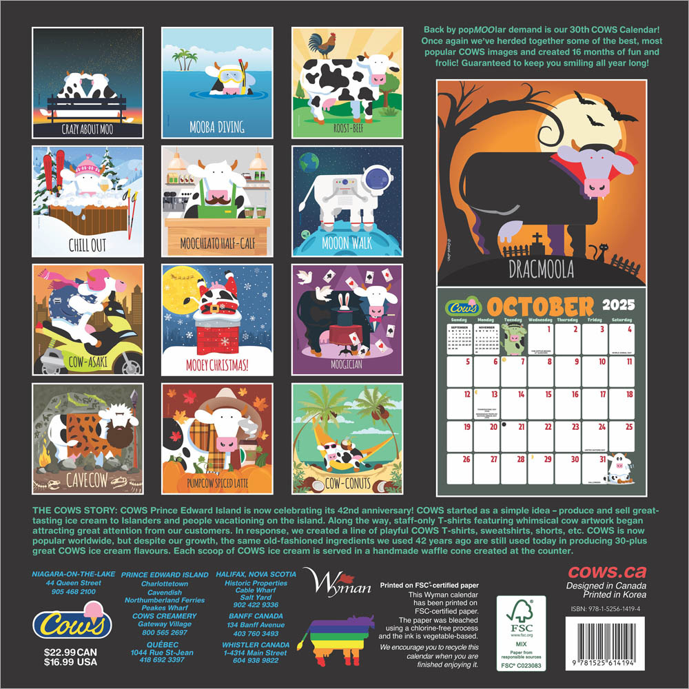 Cows Creamery Official | 2025 12 X 24 Inch Monthly Square Wall in Cows Cows Cows Special Edition 2025 Calendar Printable