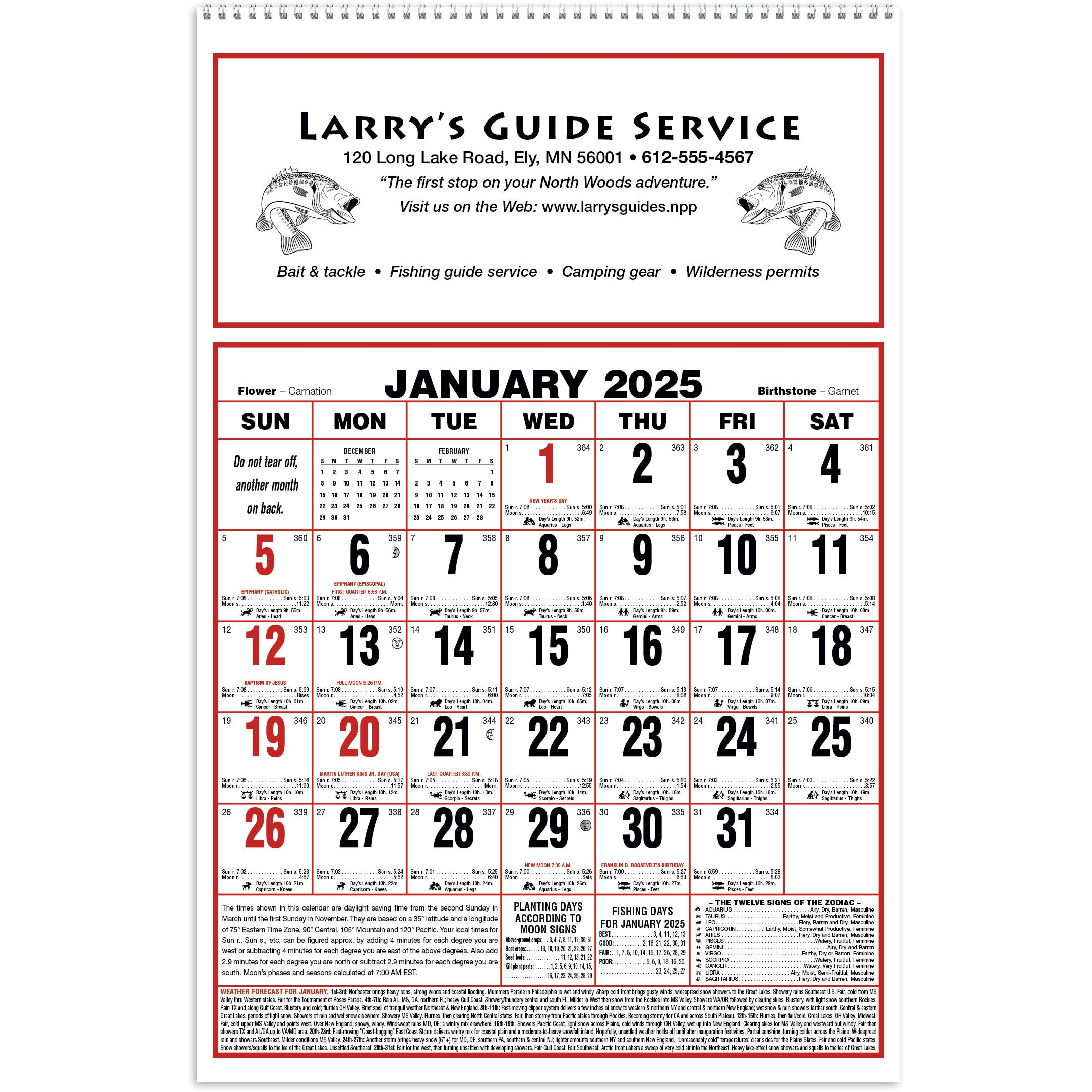 Custom Large Almanac Calendars (2026) with Land of 10000 Lakes Minnesota 2025 Calendar Printable
