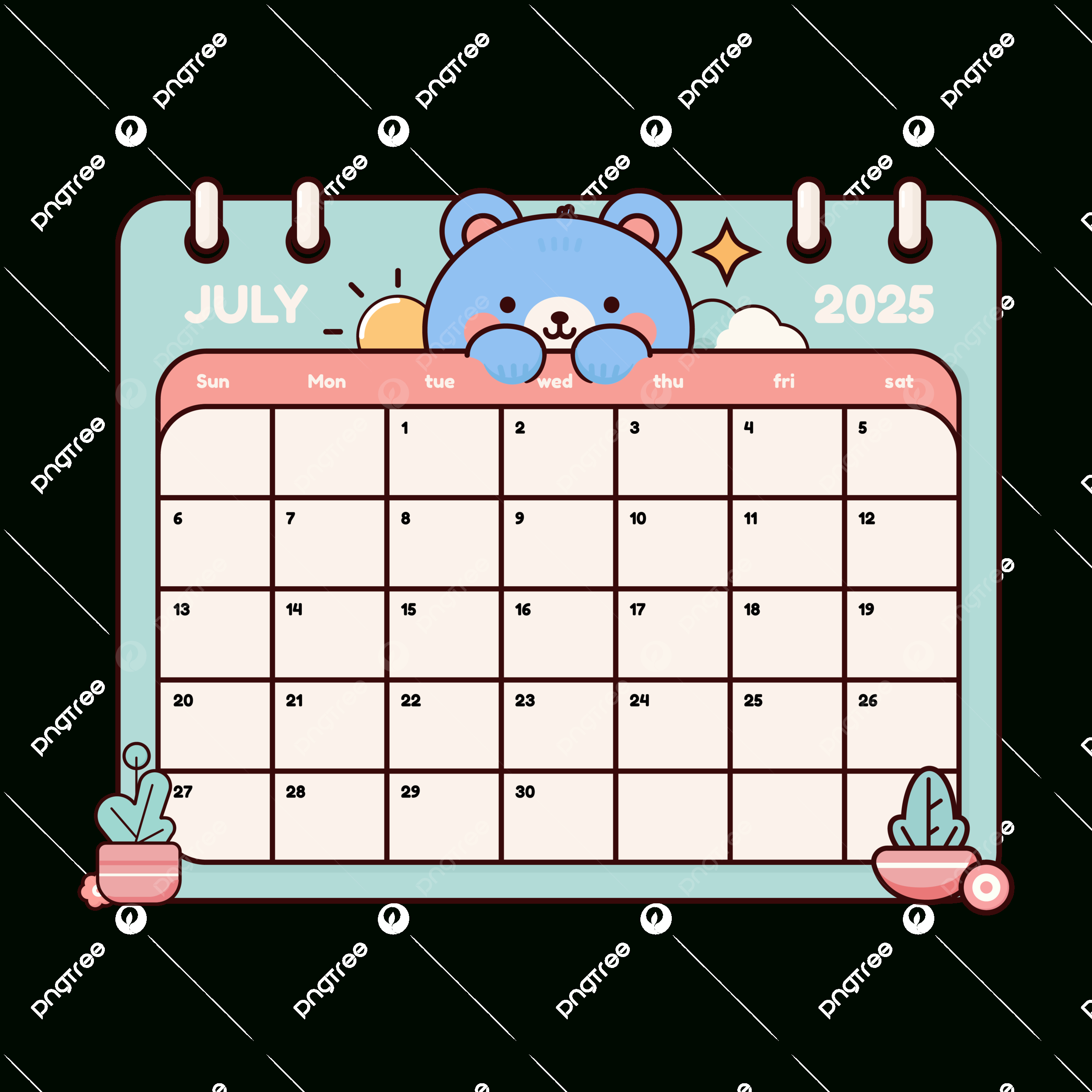 Cute Cartoon Bear July 2025 Calendar Planner Vector, Bear Clipart within Bears 2025 Calendar Printable
