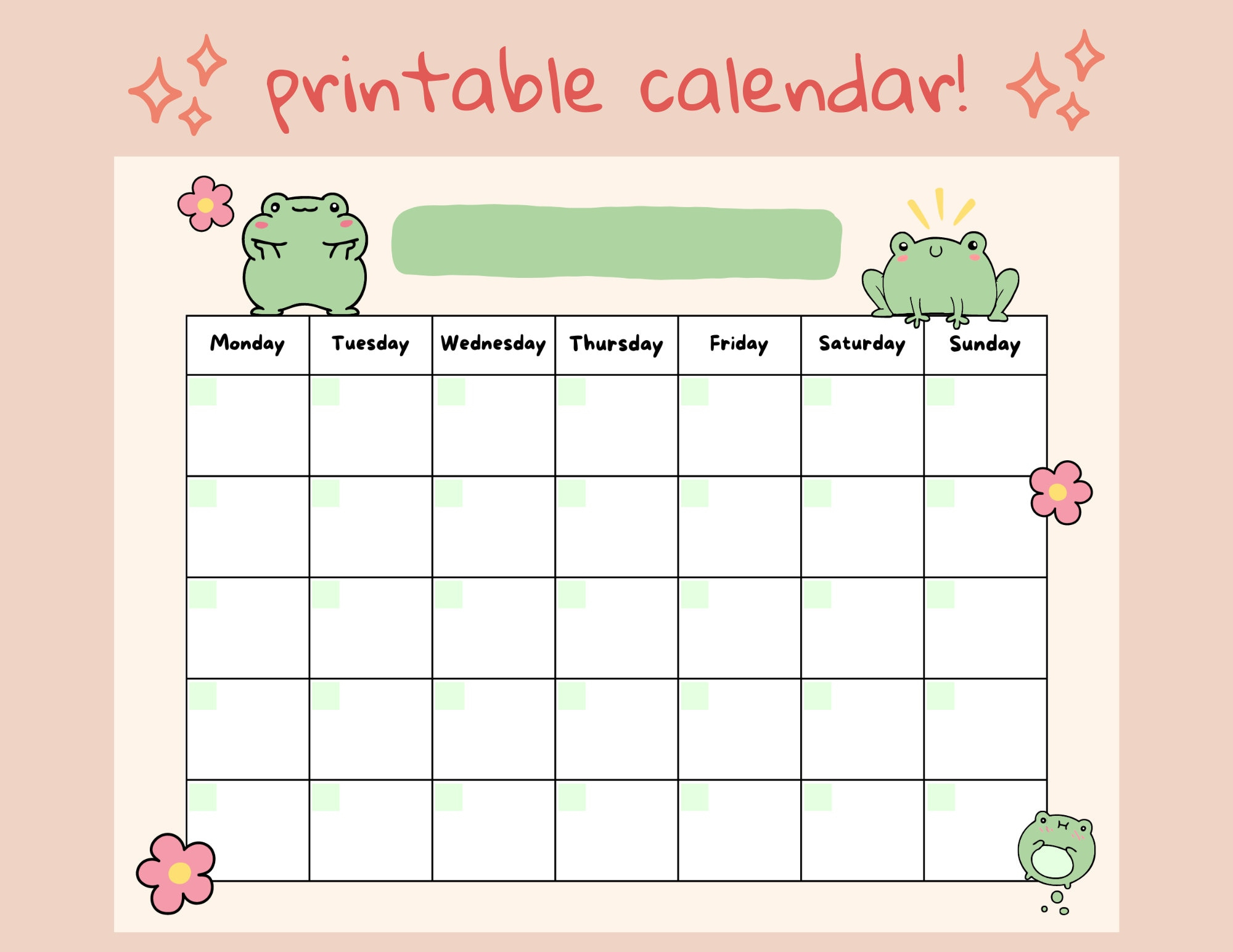 Cute Frog Open Printable Calendar, Digital Download Calendar within Frogs 2025 Calendar Printable