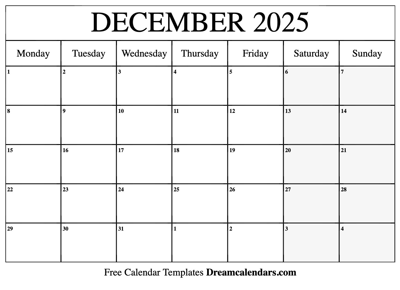 December 2025 Calendar - Free Printable With Holidays And Observances inside Dream Guys 2025 Calendar Printable
