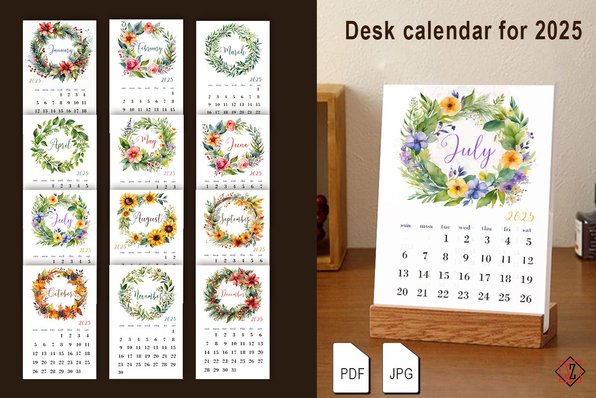 Desk Calendar For 2025 pertaining to Patterned 2025 Easel Calendar Printable