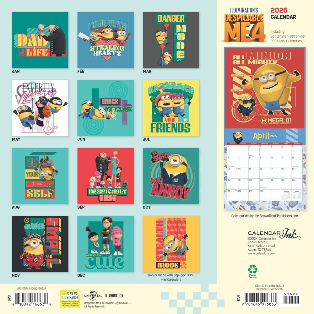 Despicable Me Official | 2025 12 X 24 Inch Monthly Square Wall in Despicable Me 2025 Calendar Printable