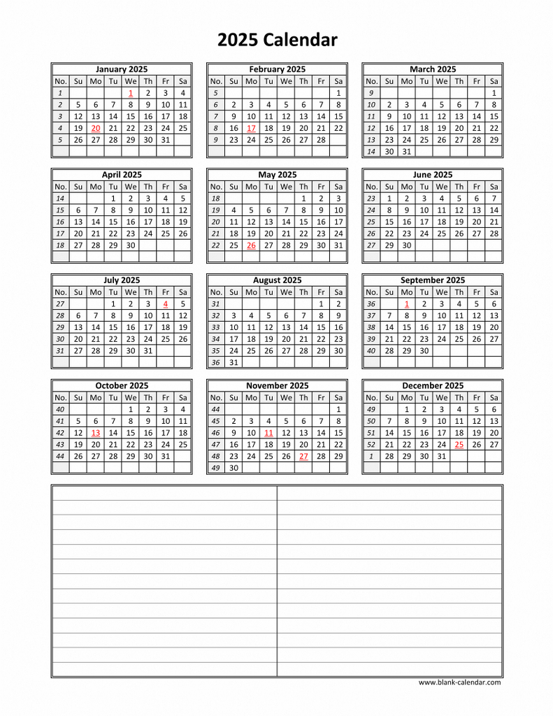 Download Blank Calendar 2025 With Space For Notes (12 Months On intended for Astronomy 2025 Calendar Printable