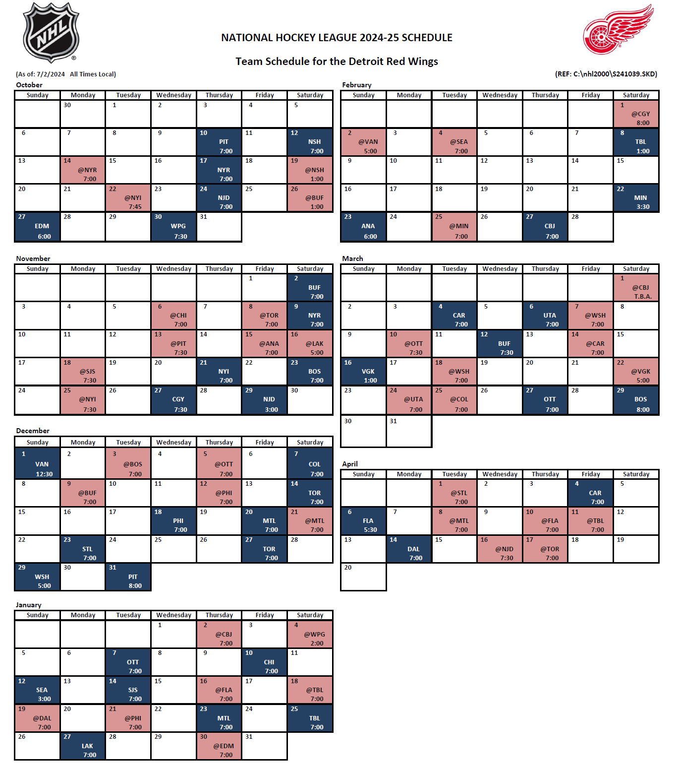 Duff Discusses The Red Wings&amp;#039; 2024-2025 Schedule – The Malik Report for Nhl Detroit Red Wings 2025 Calendar Printable