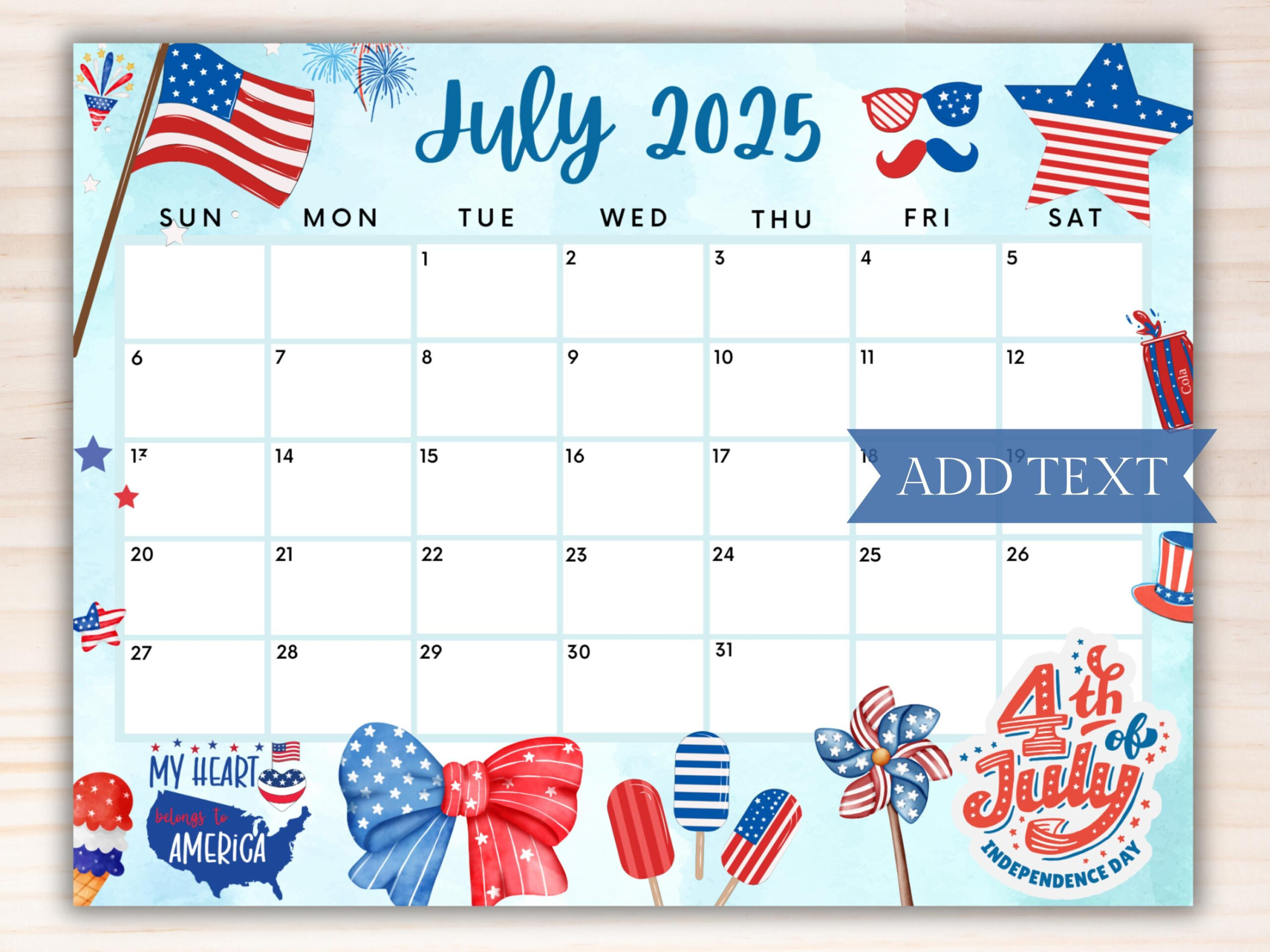 Editable Fourth Of July 2025 Calendar, Printable Summer Calendar W in American Flags 2025 Calendar Printable