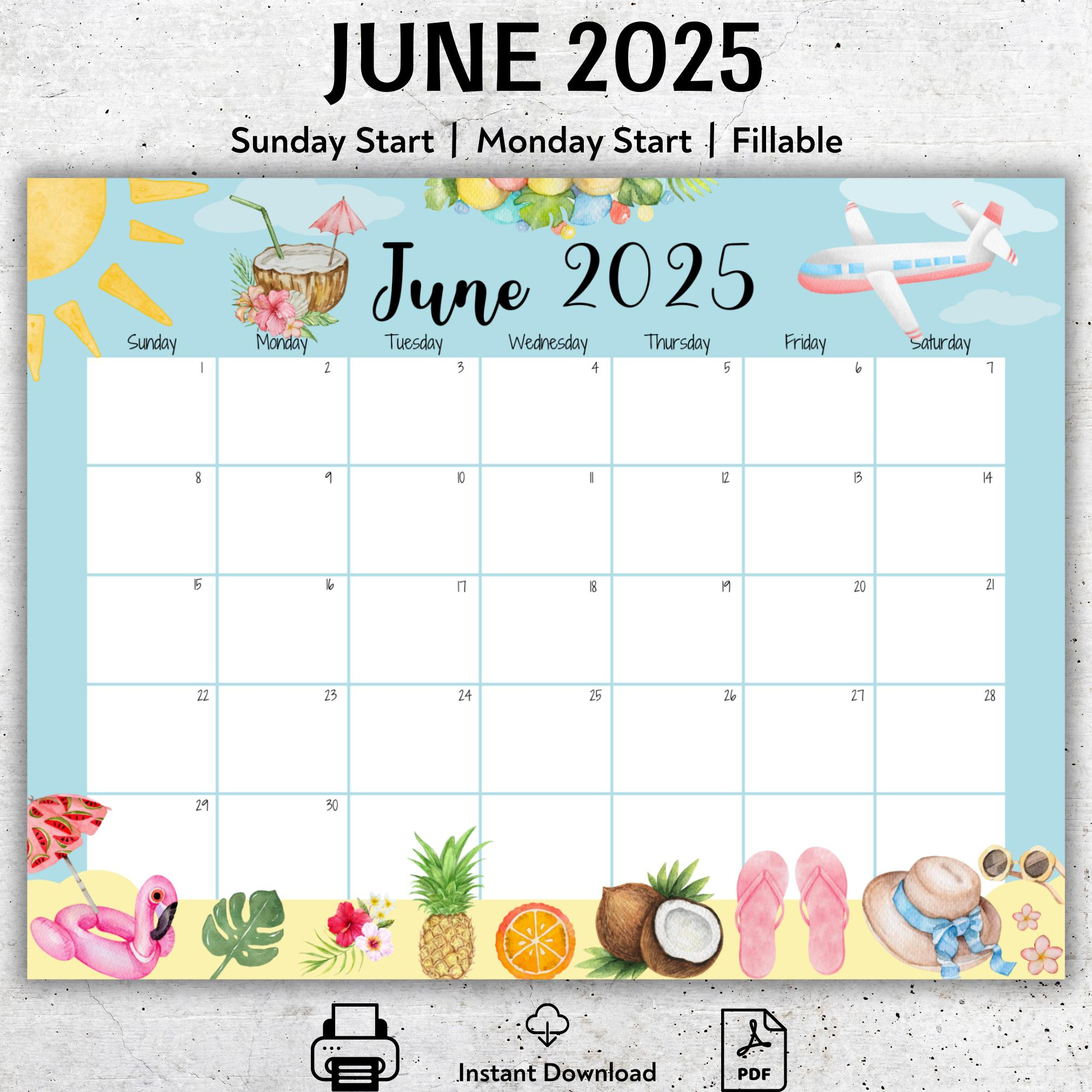 Editable June 2025 Calendar, 2025 Summer Calendar, Fillable June with regard to Fruits Basket 2025 Calendar Printable