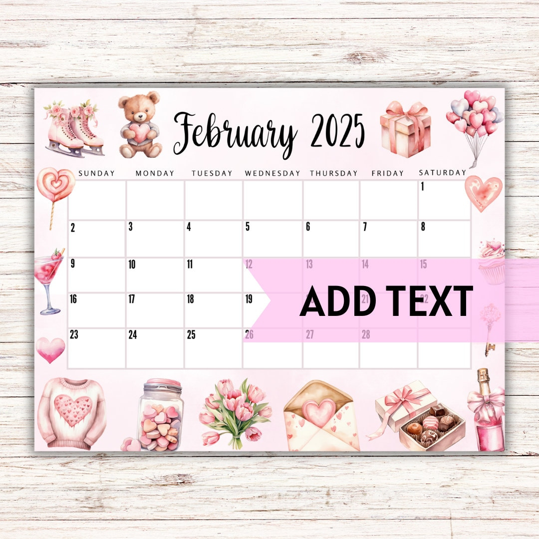 Editable Printable February Calendar 2025 | Cute Valentine&amp;#039;S Day February Calendar With Teddy Bear | February 2025 Calendar | Fillable - Etsy pertaining to Teddys World 2025 Calendar Printable