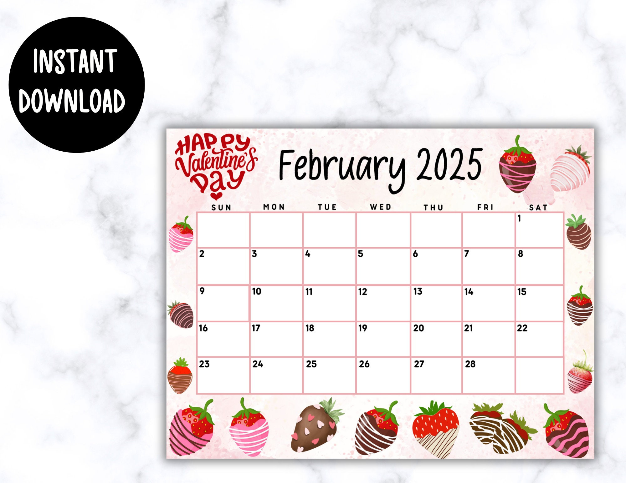 Editable Printable February Calendar 2025 | Cute Valentine&amp;#039;S Day in Chocolate 2025 Calendar Printable