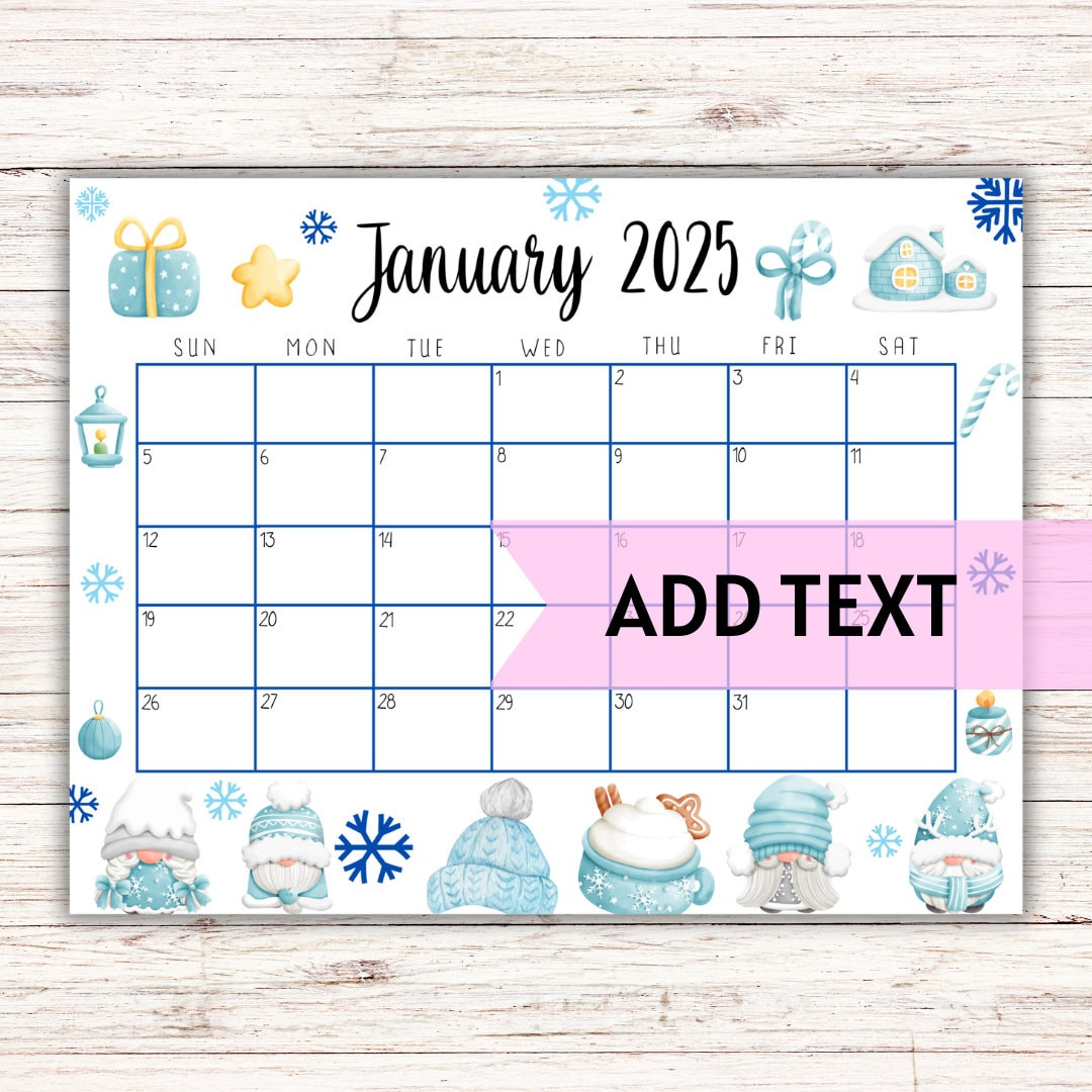 Editable Printable January Calendar 2025 | Cute Baby Blue Winter Themed January Calendar With Winter Gnomes | Homeschool Planner | Fillable - Etsy inside Blue Jean Babes 2025 Calendar Printable