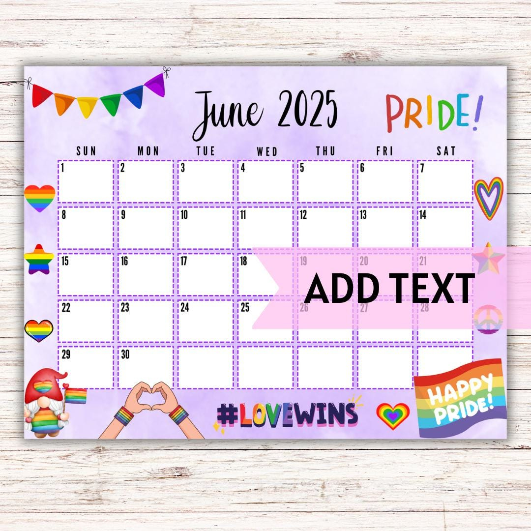 Editierbar Druckbarer Juni Kalender 2025 | Sommer Lgbt Kalender inside Pride 2025 Calendar Printable