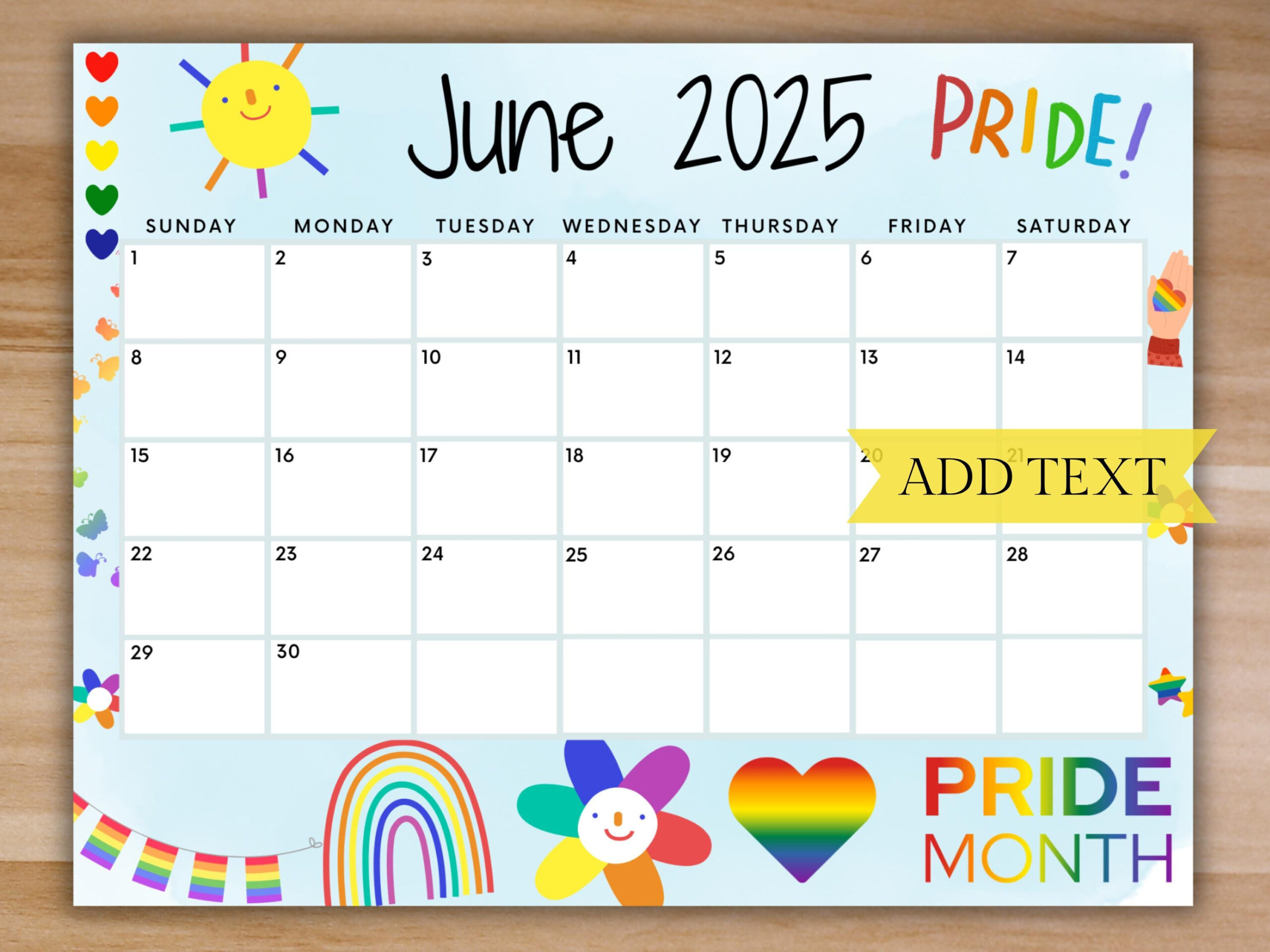 Editierbarer Kalender Juni 2025, Druckbarer Schulkalender, Süßer in Pride 2025 Calendar Printable