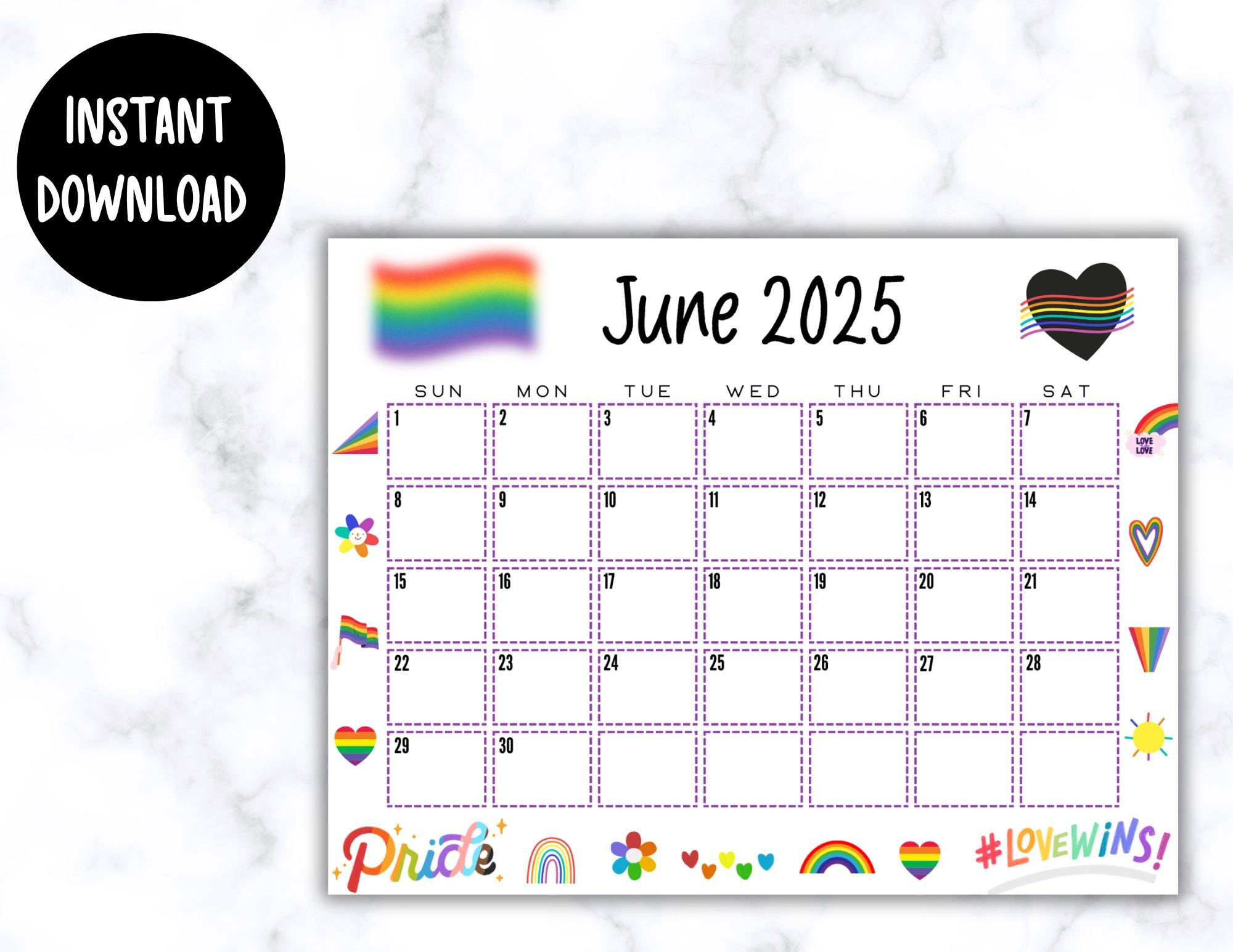 Editierbarer Kalender Juni 2025 | Lgbtq+ Monatsplaner | Printable in Pride 2025 Calendar Printable