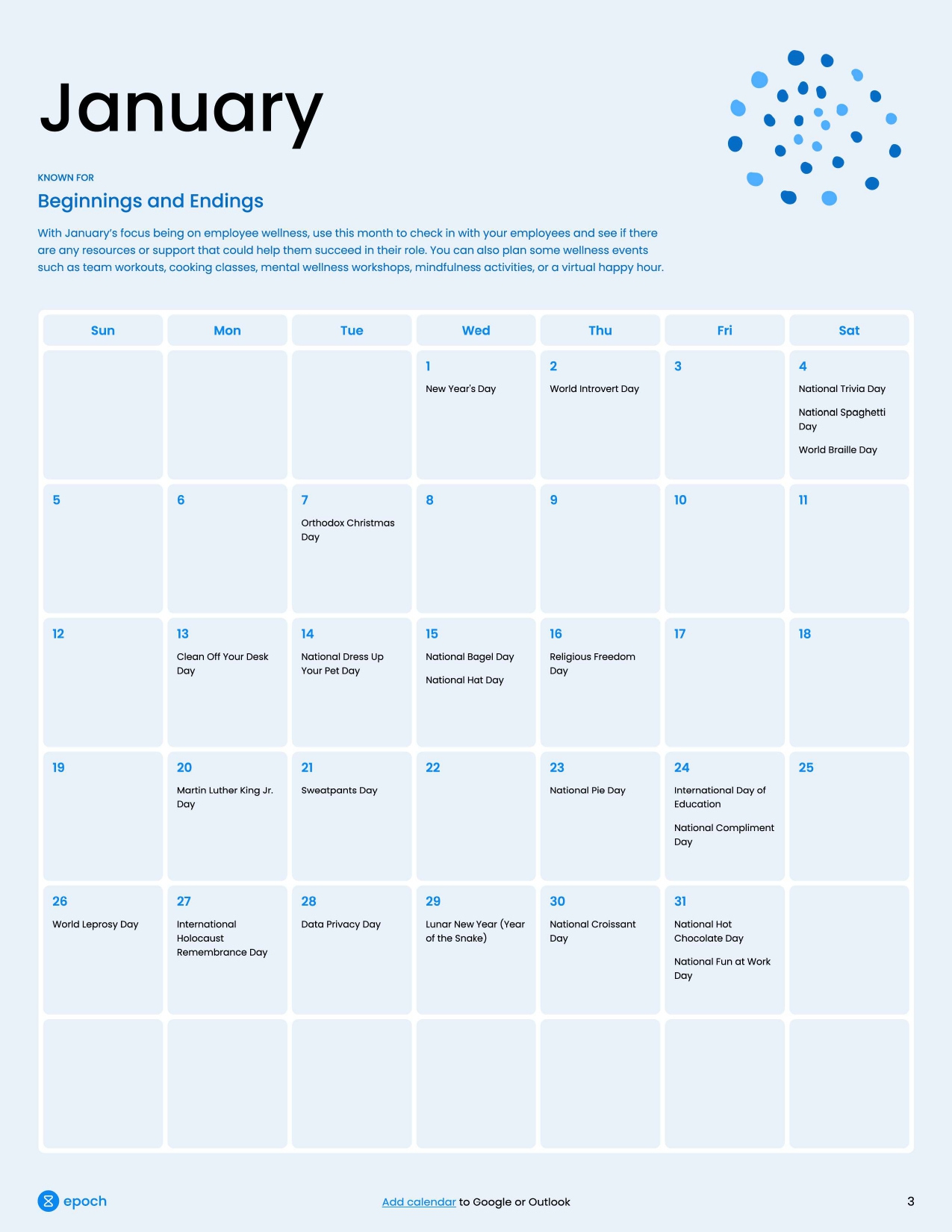 Epoch | Month Of Events - January 2025 with Best of the Hot Tropix 2025 Calendar Printable