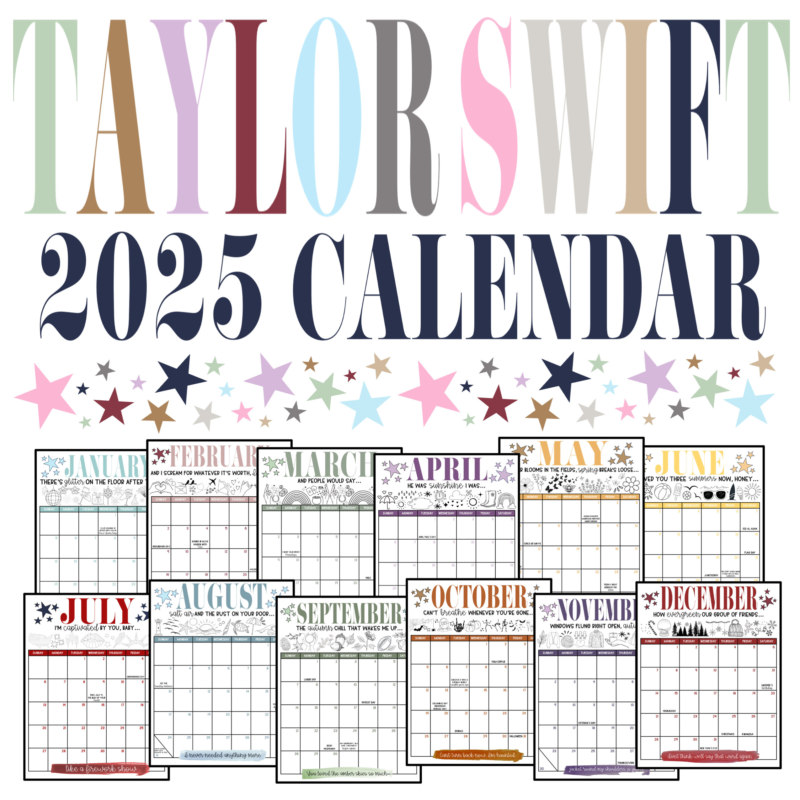 Eras Themed 2025 Printable Calendar - Etsy within Taylor Swift 2025 Calendar Printable