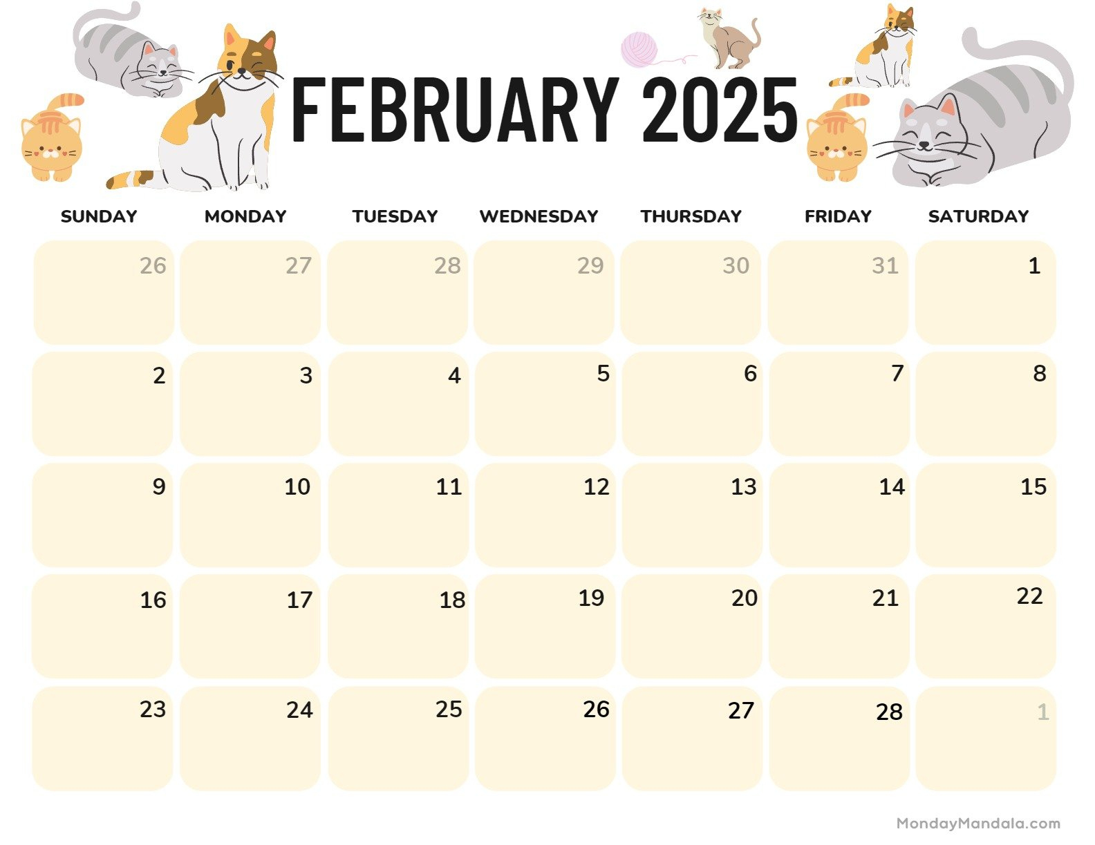 February 2025 Calendar (52 Free Pdf Printables) intended for Cat In A Box 2025 Calendar Printable