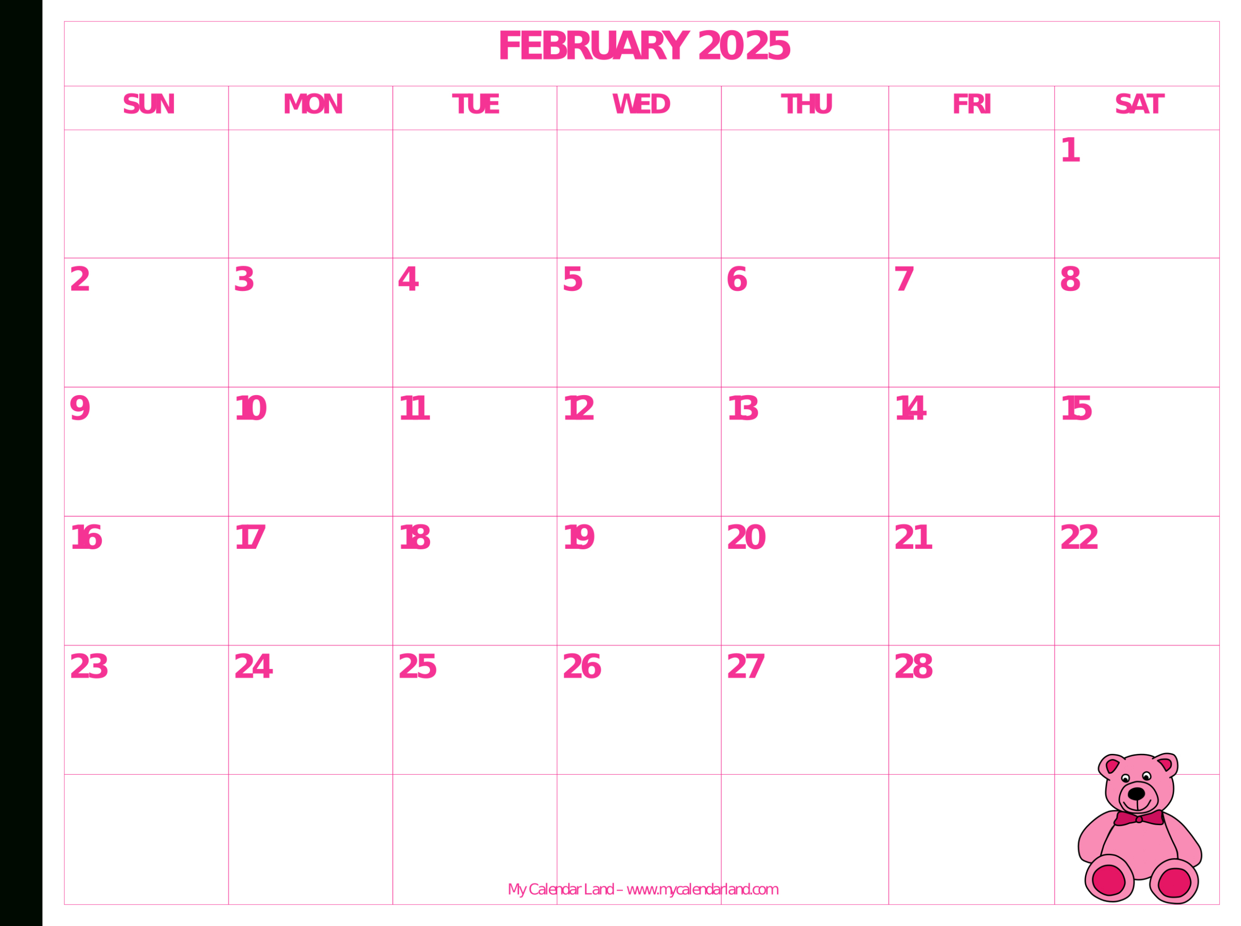 February 2025 Calendar - My Calendar Land inside Dakotas 2025 Calendar Printable