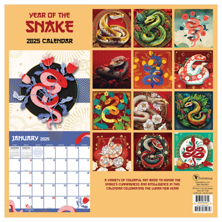 Snakes 2025 Calendar  Printable