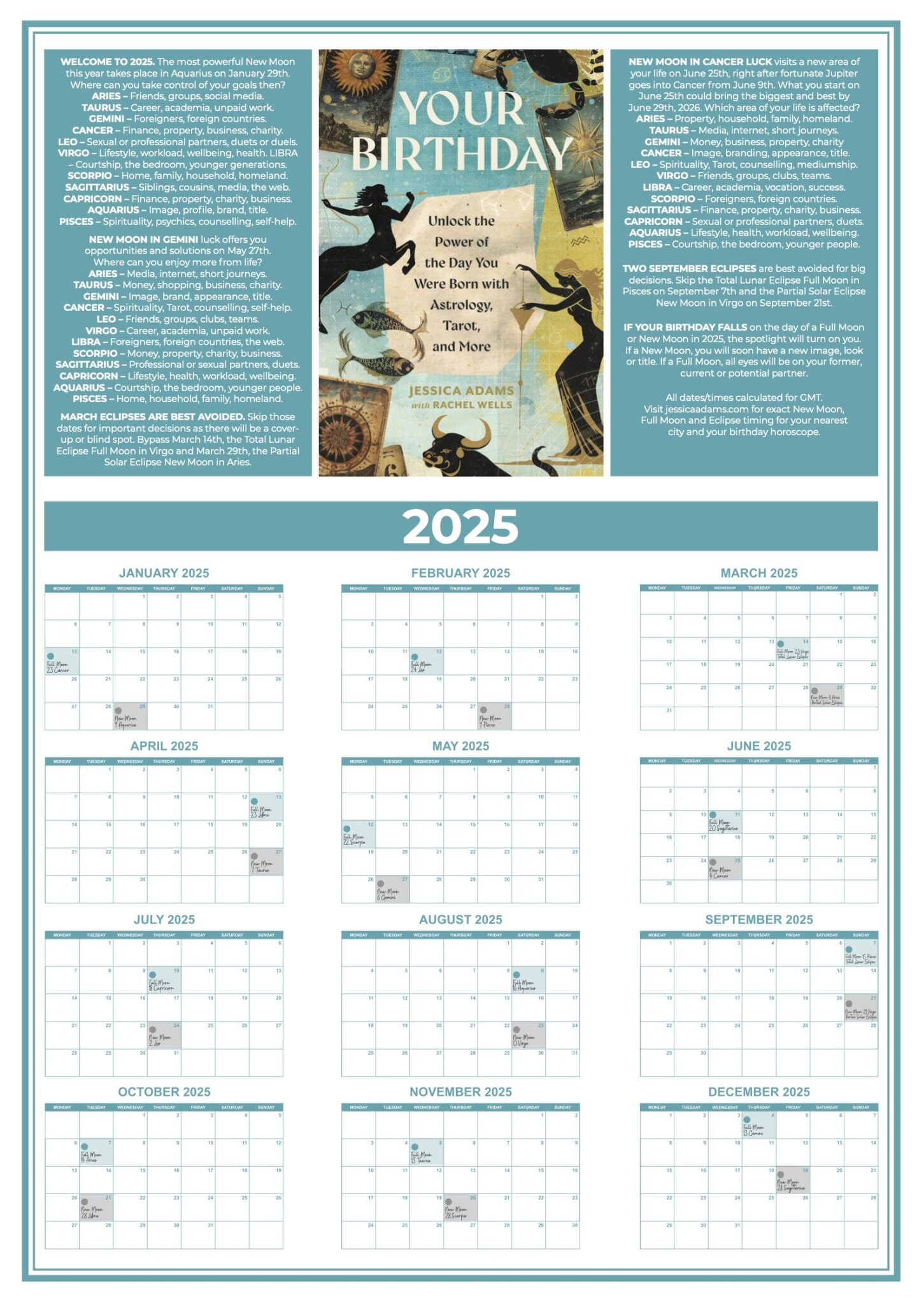 Free 2025 Astrology Moon Calendar • Jessica Adams: Psychic Astrologer throughout Astrology 2025 Calendar Printable