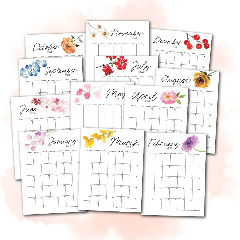 Free 2025 Floral Monthly Calendar Pdfs Templates - The Incremental with Flowers Square 2025 Calendar Printable