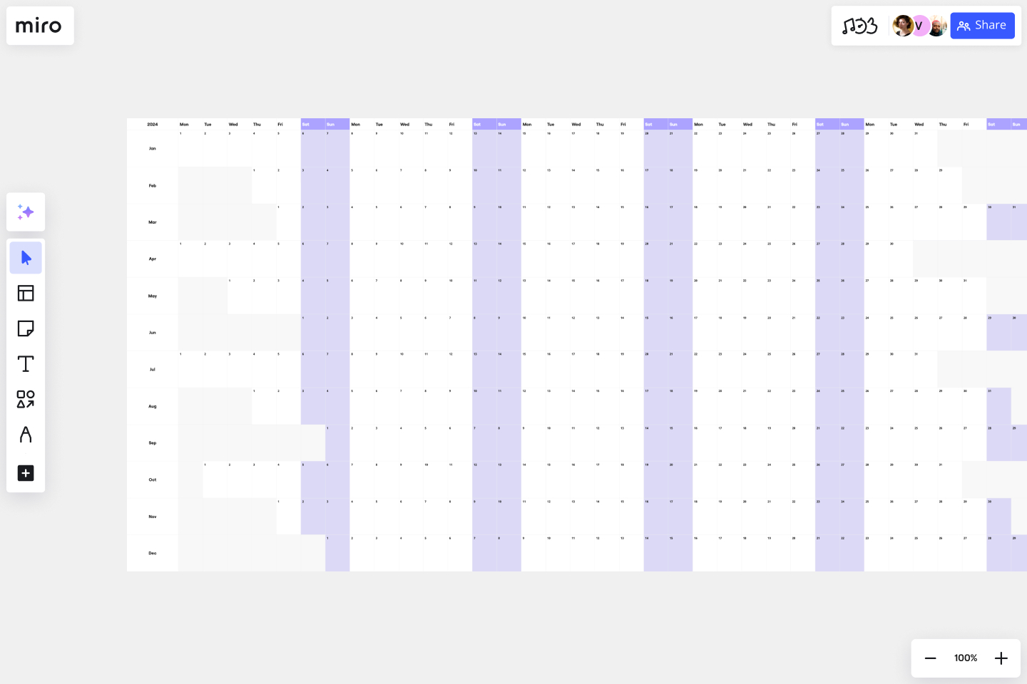Free Annual Calendar Template For 2024/2025 | Miro within Miro 2025 Calendar Printable