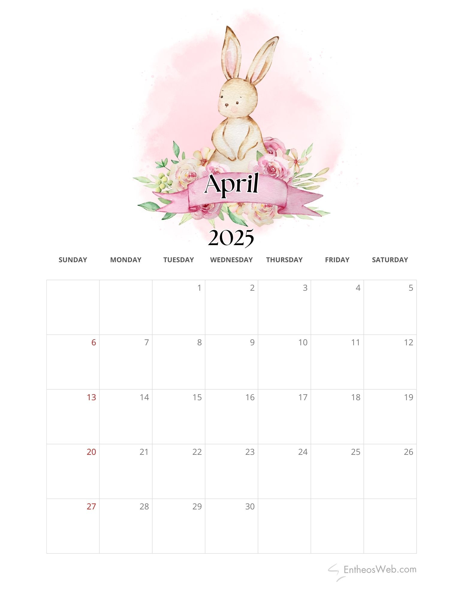 Free April 2025 Calendars And Wallpapers | Entheosweb inside Bunnies 2025 Calendar Printable