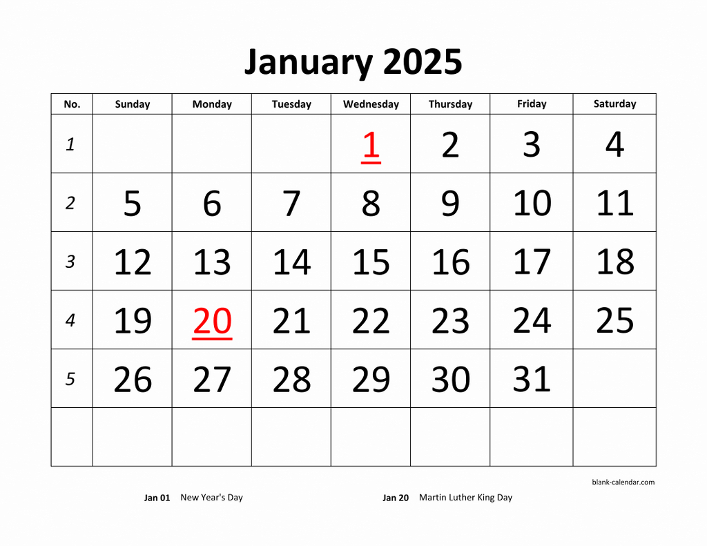 Free Download Printable Calendar 2025, Large Font Design throughout Big Letters Big Numbers 2025 Calendar Printable