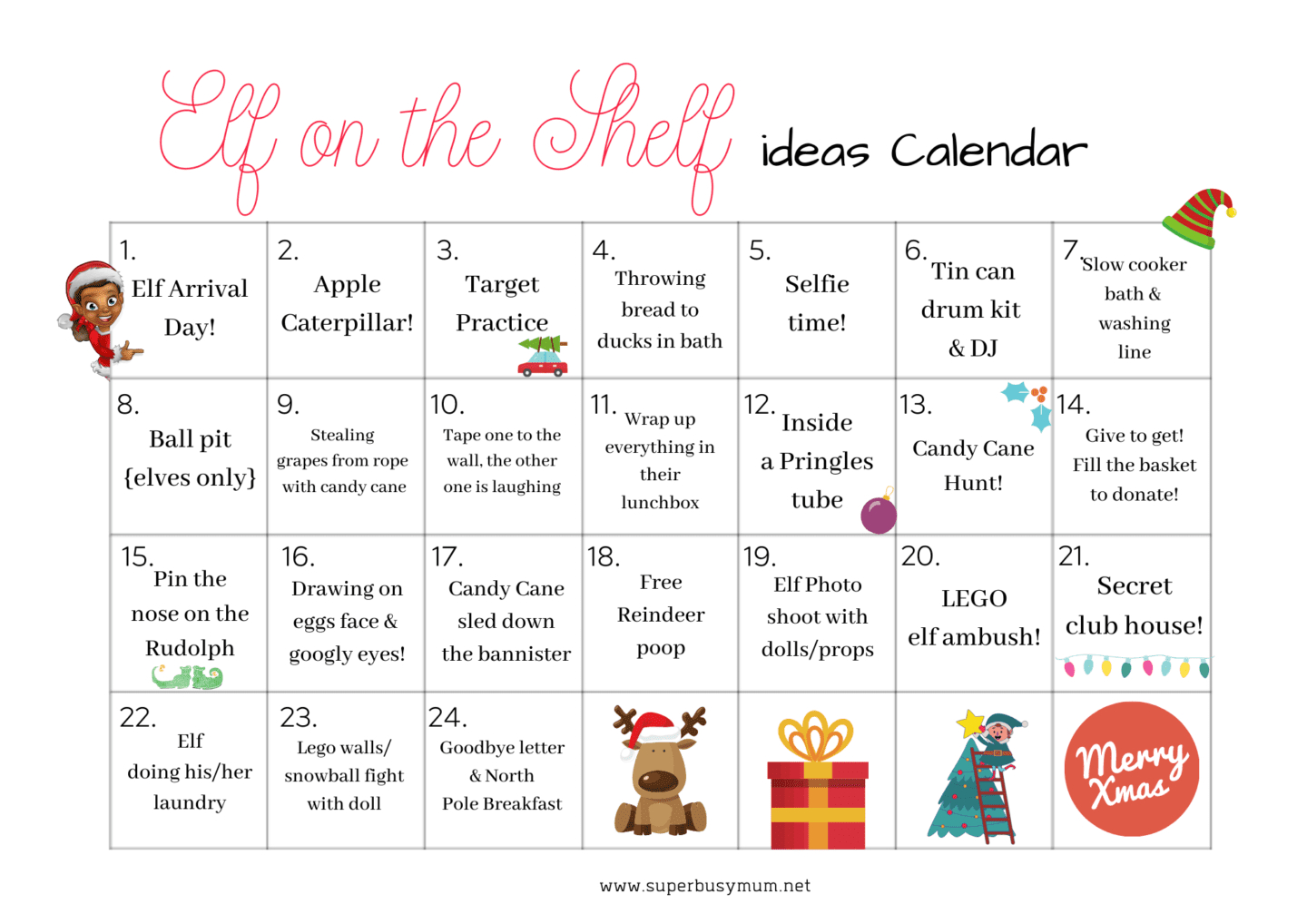 Free Elf On The Shelf Calendar Printable - Super Busy Mum pertaining to Youre Bacon Me Crazy 2025 Calendar Printable