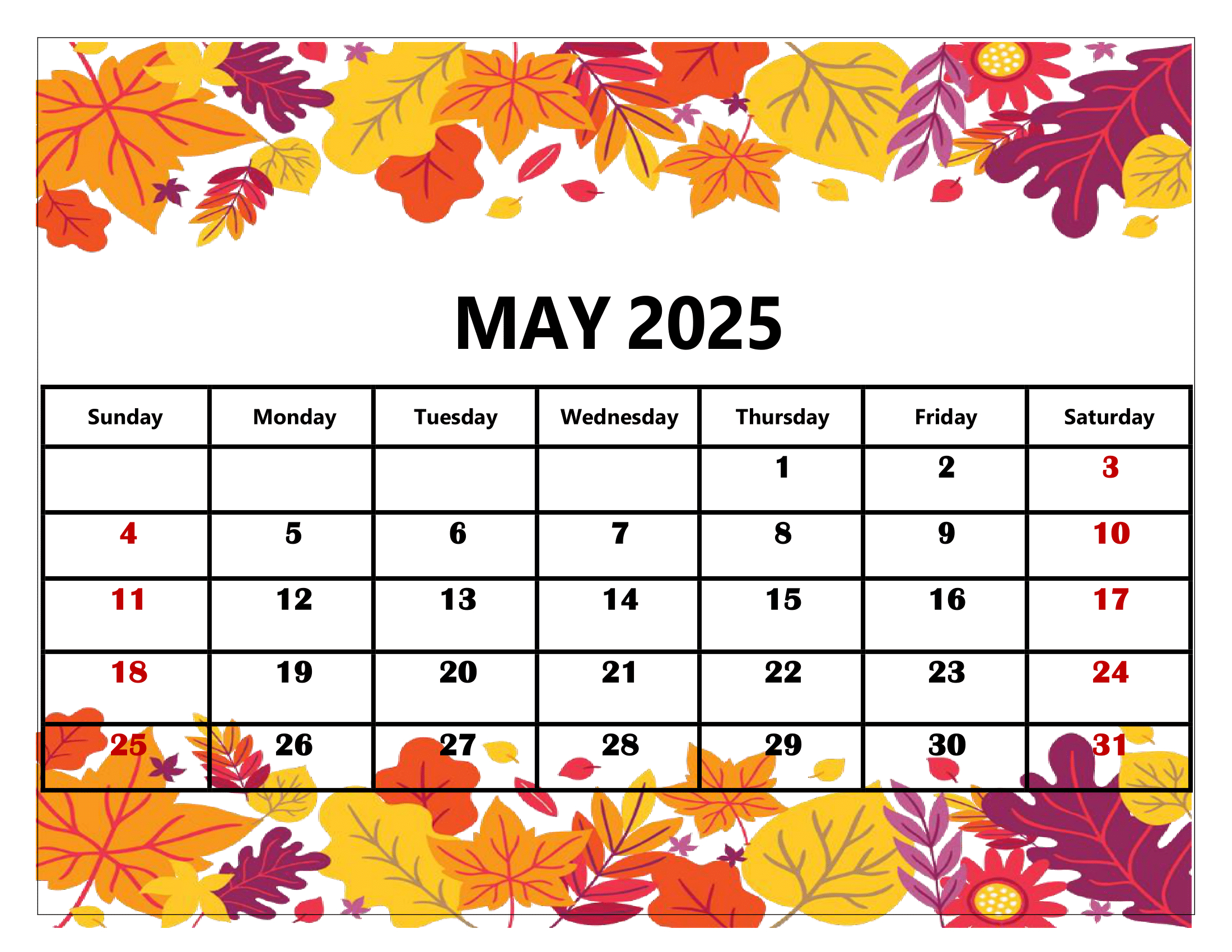 Free May 2025 Calendar Printable Pdf Template With Holidays pertaining to Trees 2025 Calendar Printable