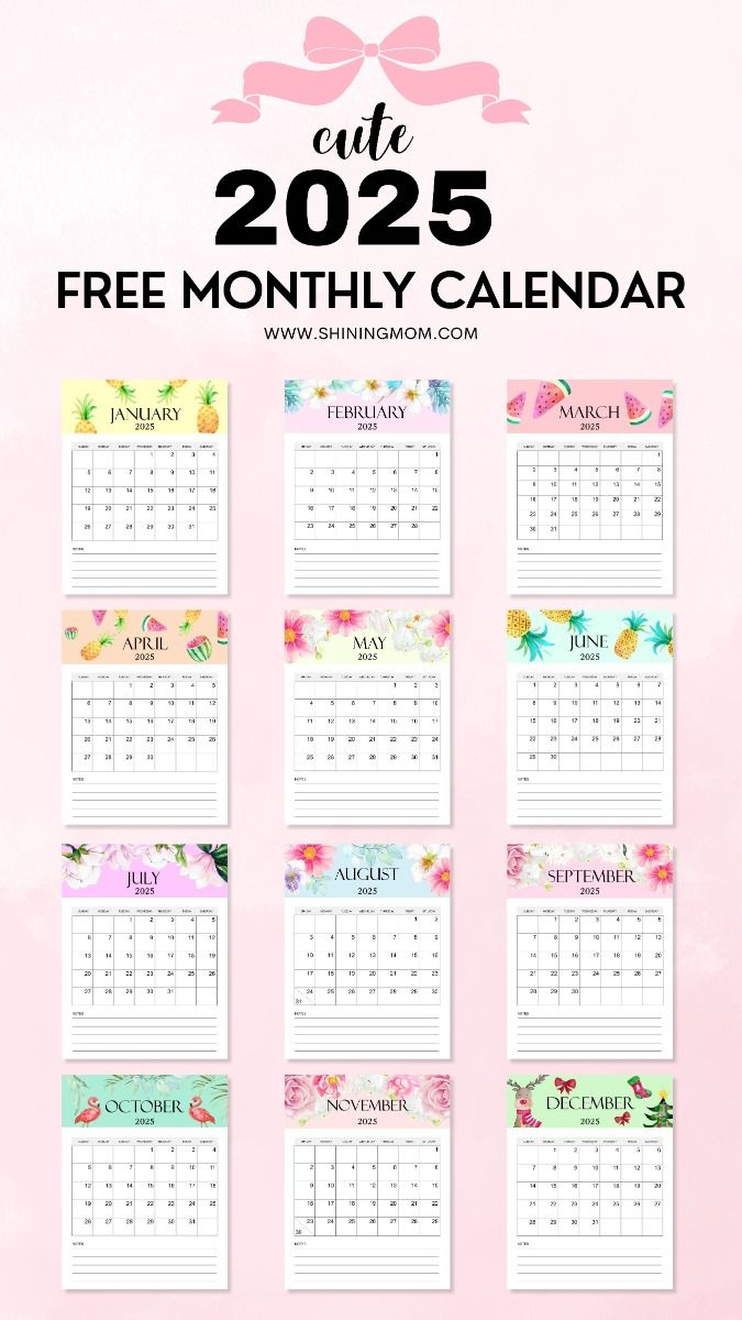 Free Monthly 2025 Calendar For Instant Download- Cute Templates throughout Shoes Gallery 2025 Calendar Printable