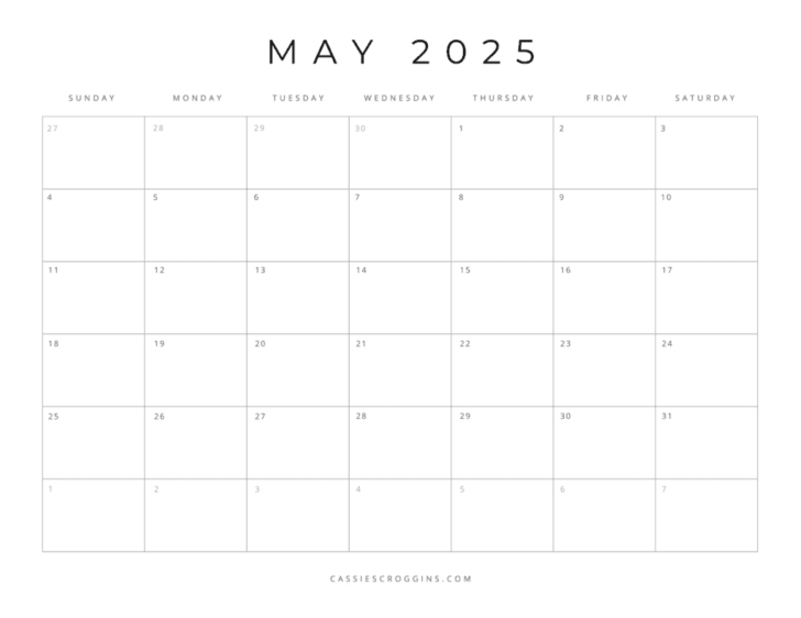 June Blank Printable Calendar 2025