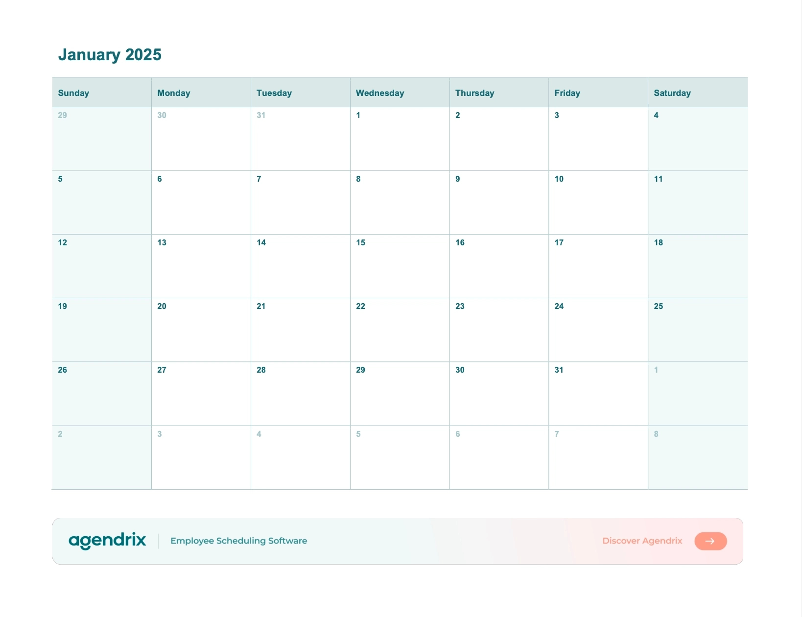 Free Printable 2025 Calendar - Agendrix with Manitoba 2025 Calendar Printable