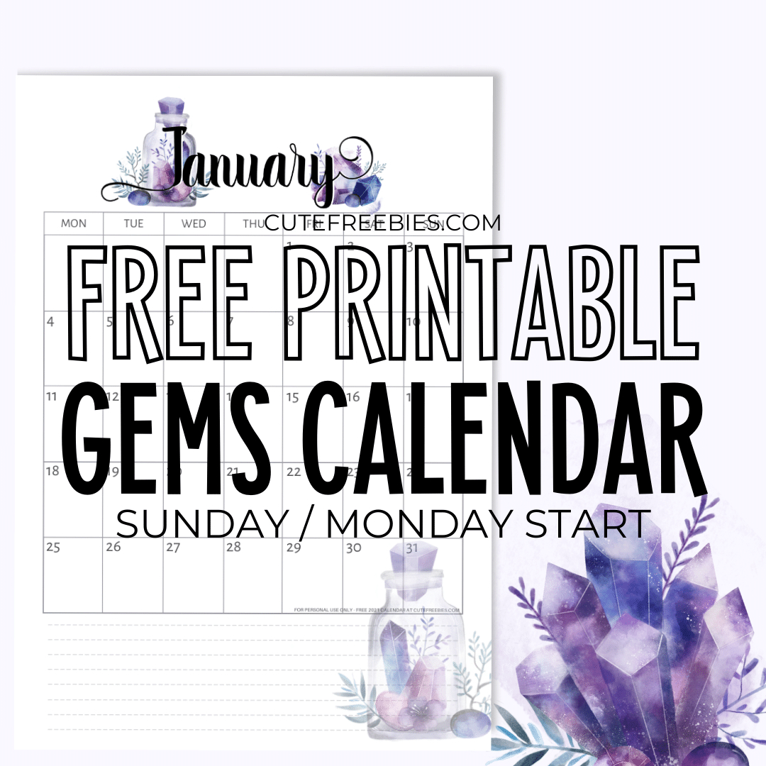 Free Printable 2025 Calendar Pdf – Crystal Gems - Cute Freebies inside Gemstones 2025 Calendar Printable