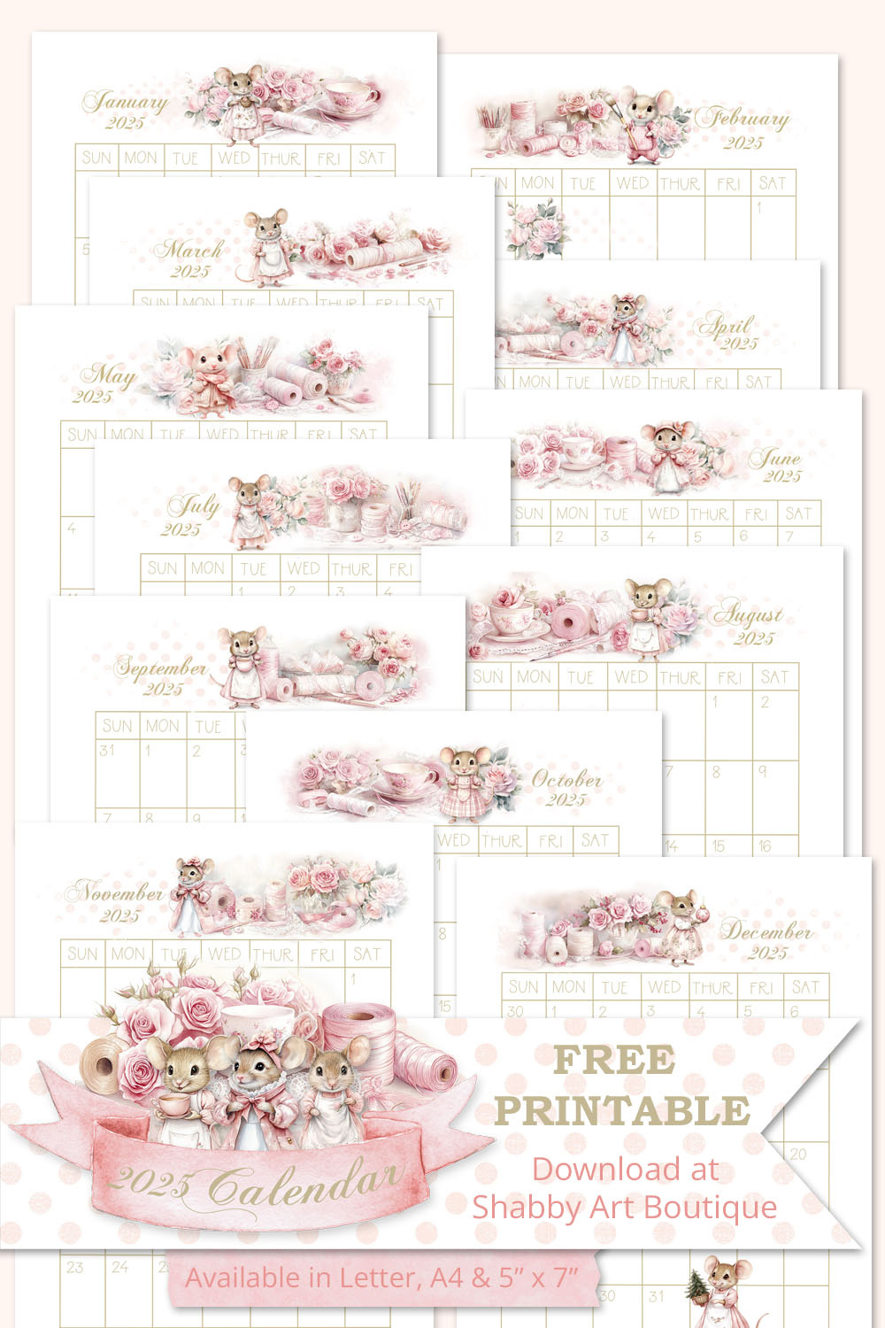 Free Printable 2025 Calendar - Shabby Art Boutique within Shabby Chic 2025 Calendar Printable