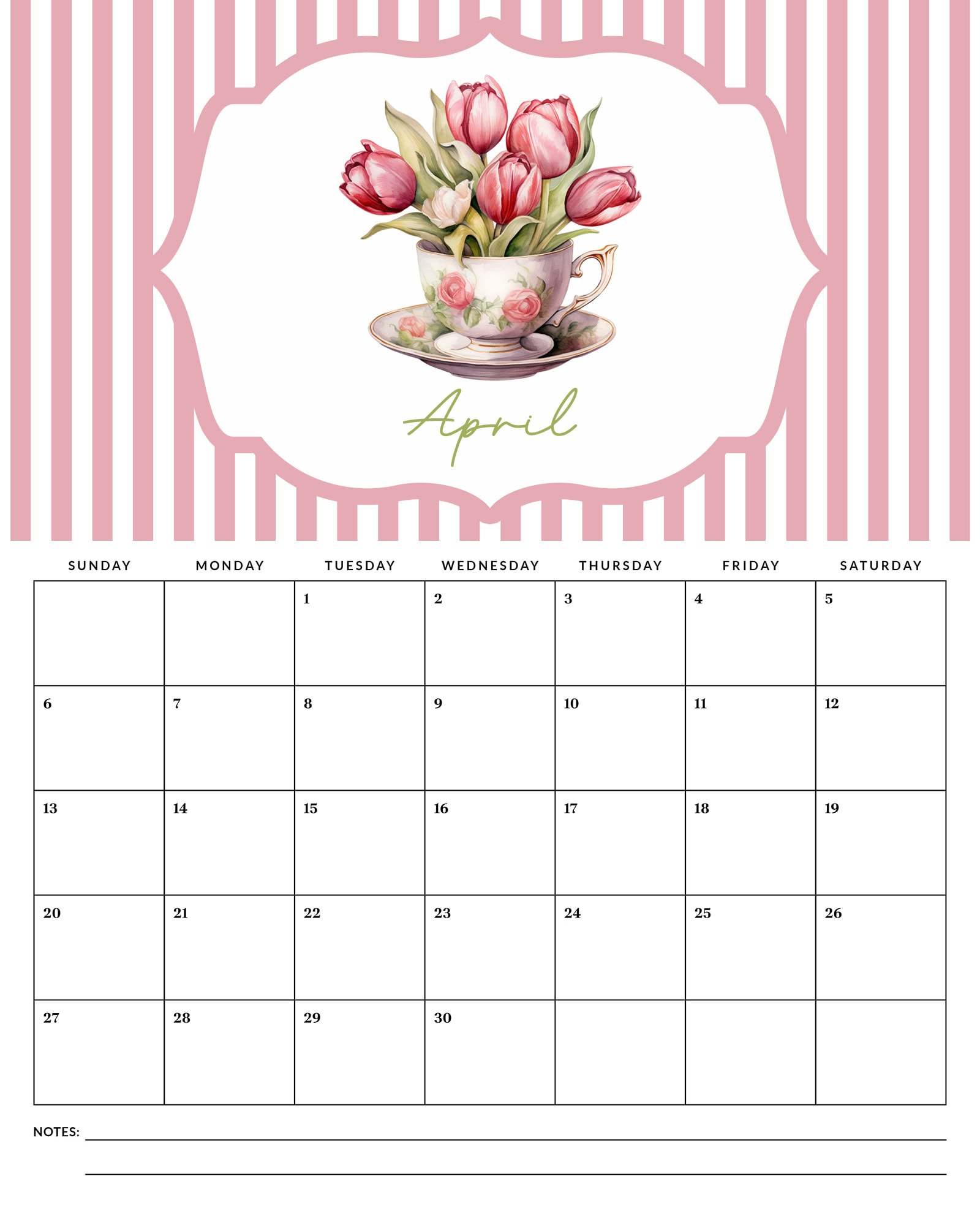 Free Printable 2025 Cottagecore Tea Cup Calendar - The Cottage Market for Teacups 2025 Calendar Printable