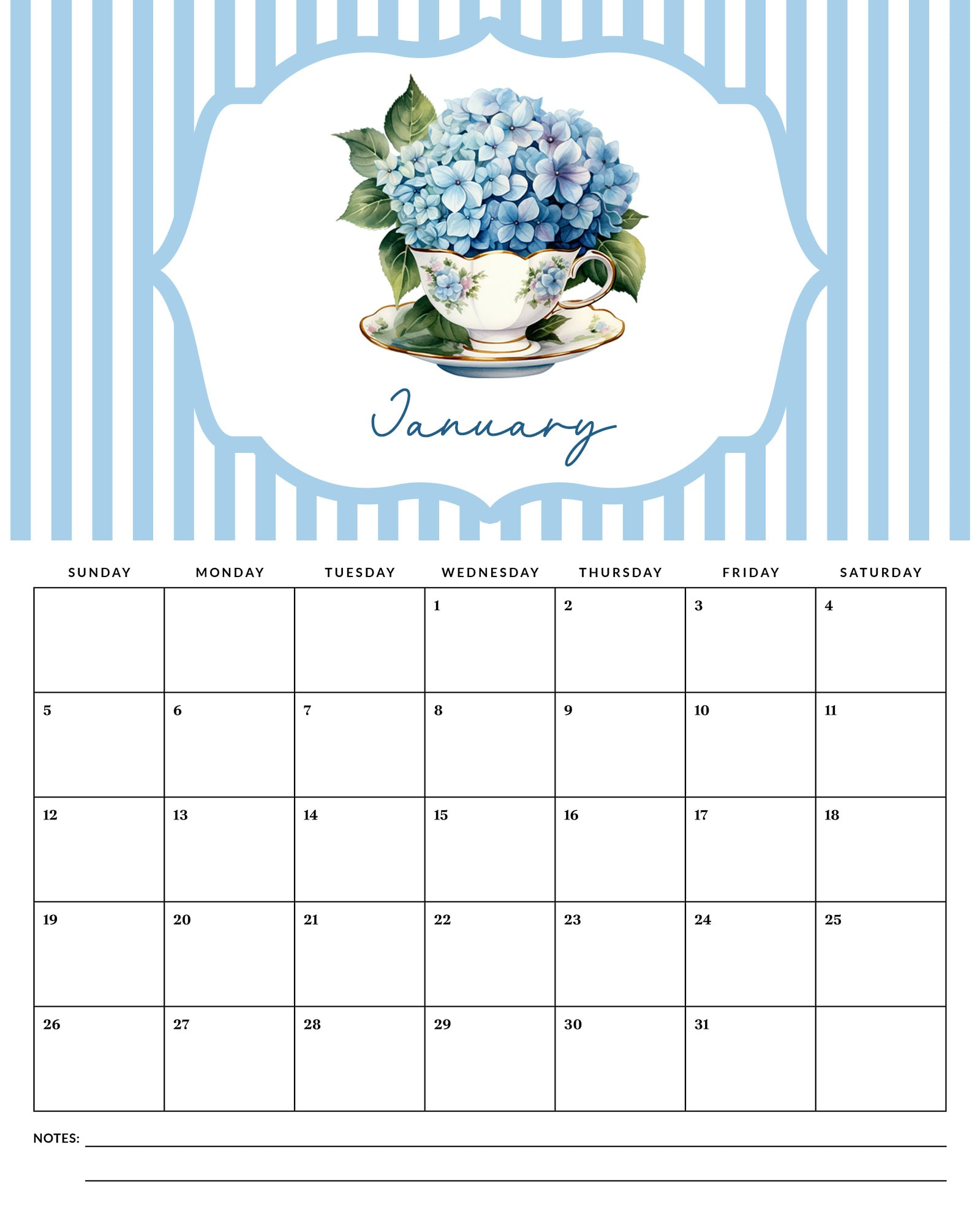 Free Printable 2025 Cottagecore Tea Cup Calendar - The Cottage Market within Teacups 2025 Calendar Printable