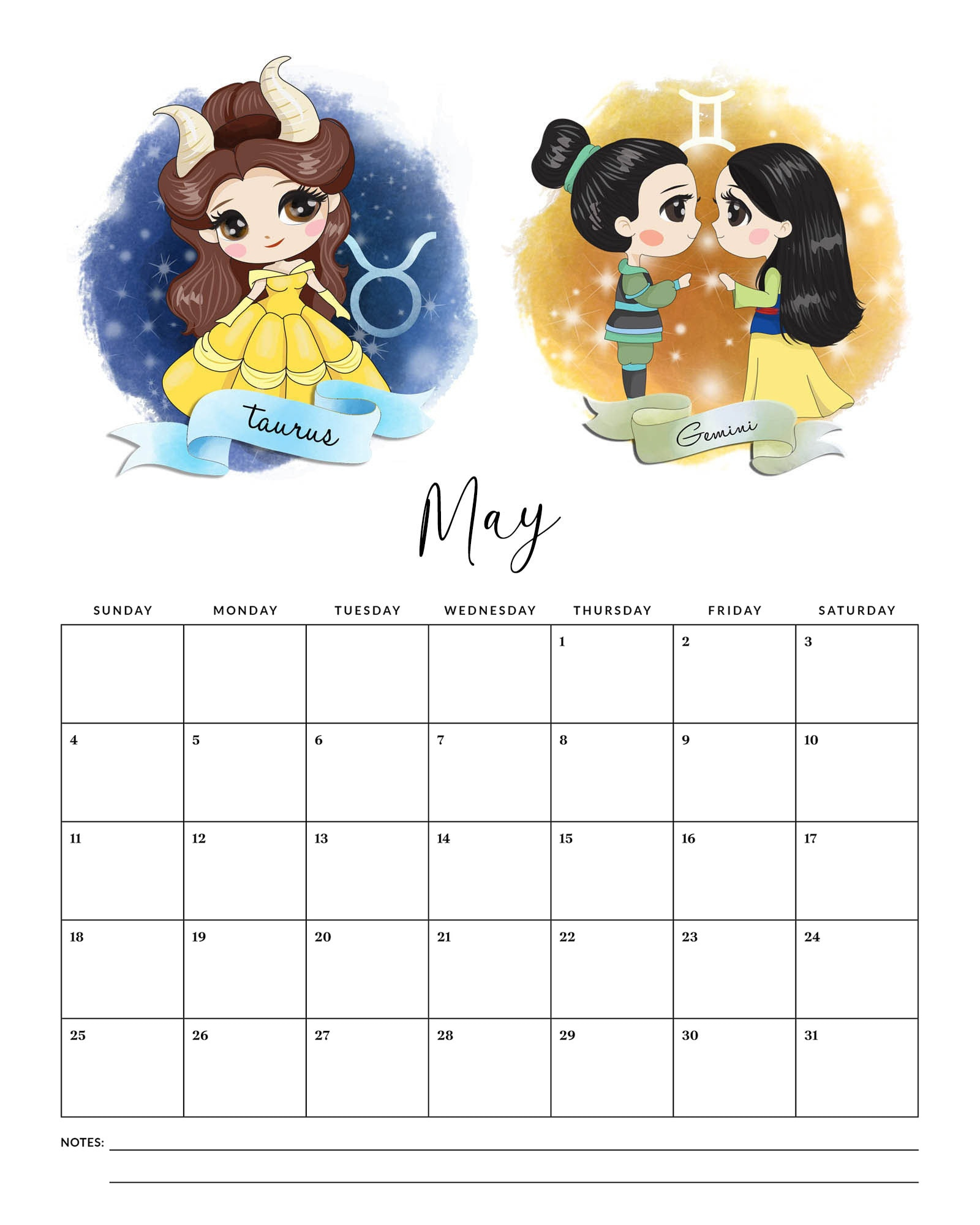 Free Printable 2025 Princess Zodiac Calendar - The Cottage Market throughout Disney A Year Of Animation 2025 Calendar Printable