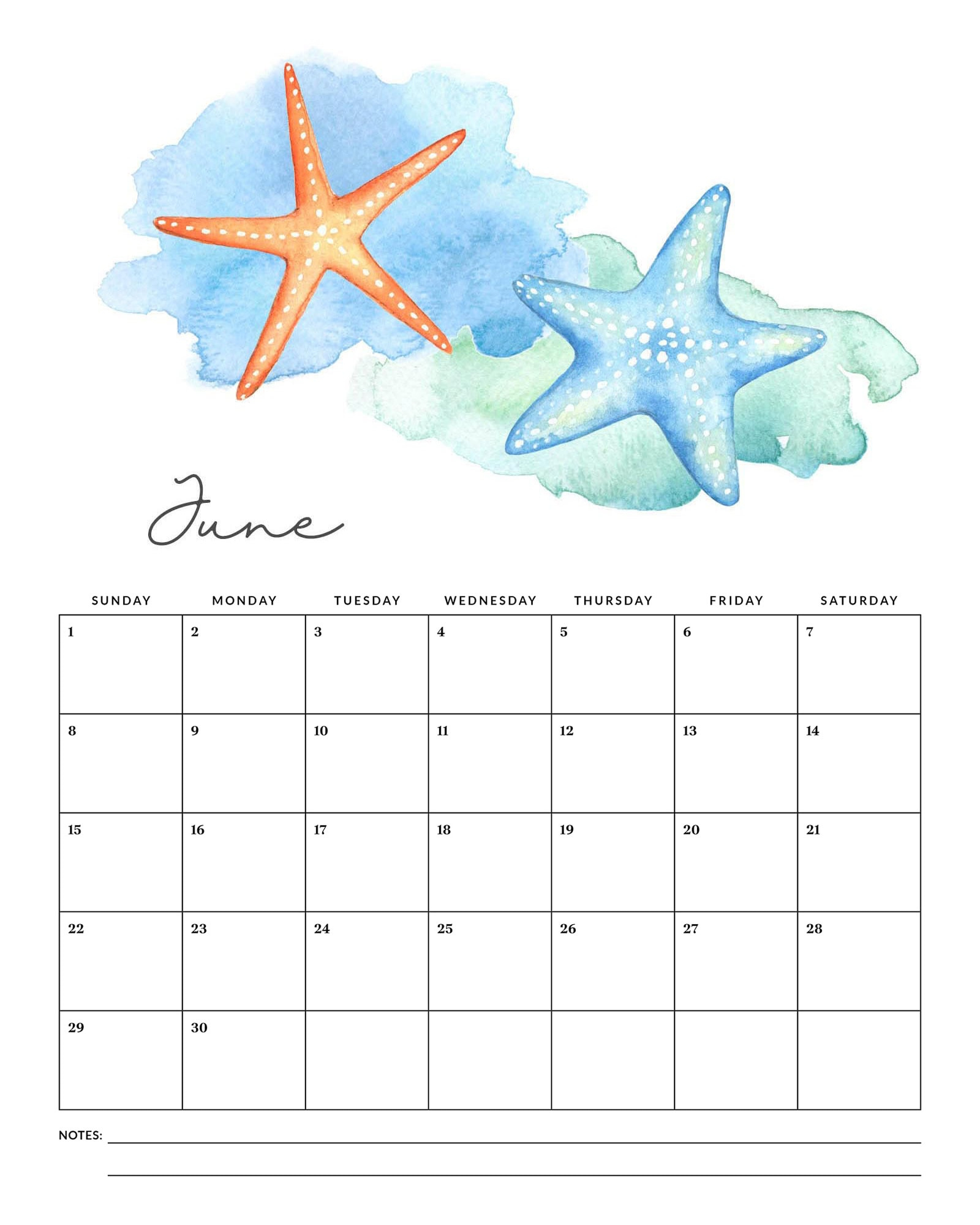 Free Printable 2025 Under The Sea Calendar - The Cottage Market in Sea Creatures 2025 Calendar Printable