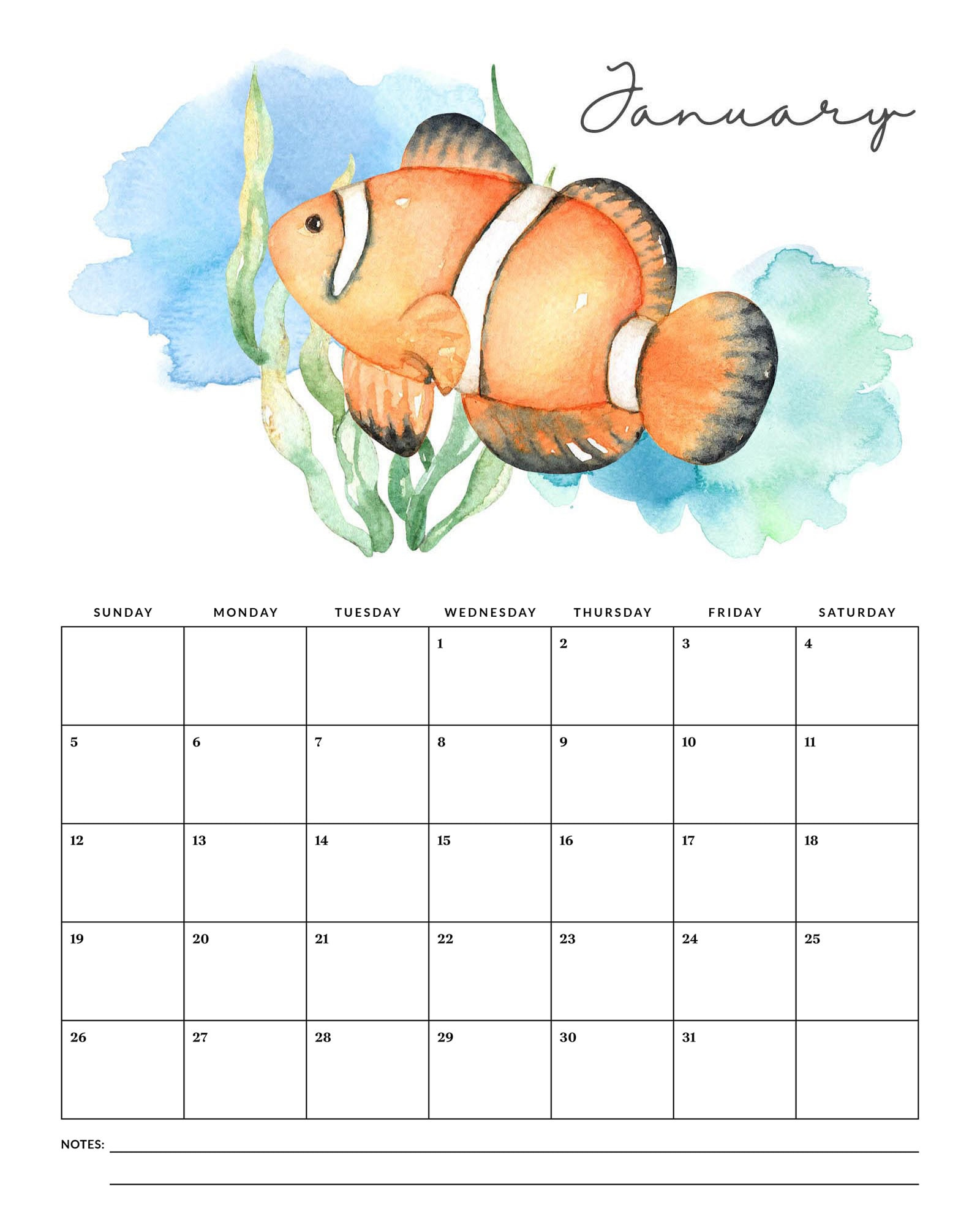 Free Printable 2025 Under The Sea Calendar - The Cottage Market inside By the Sea 2025 Calendar Printable