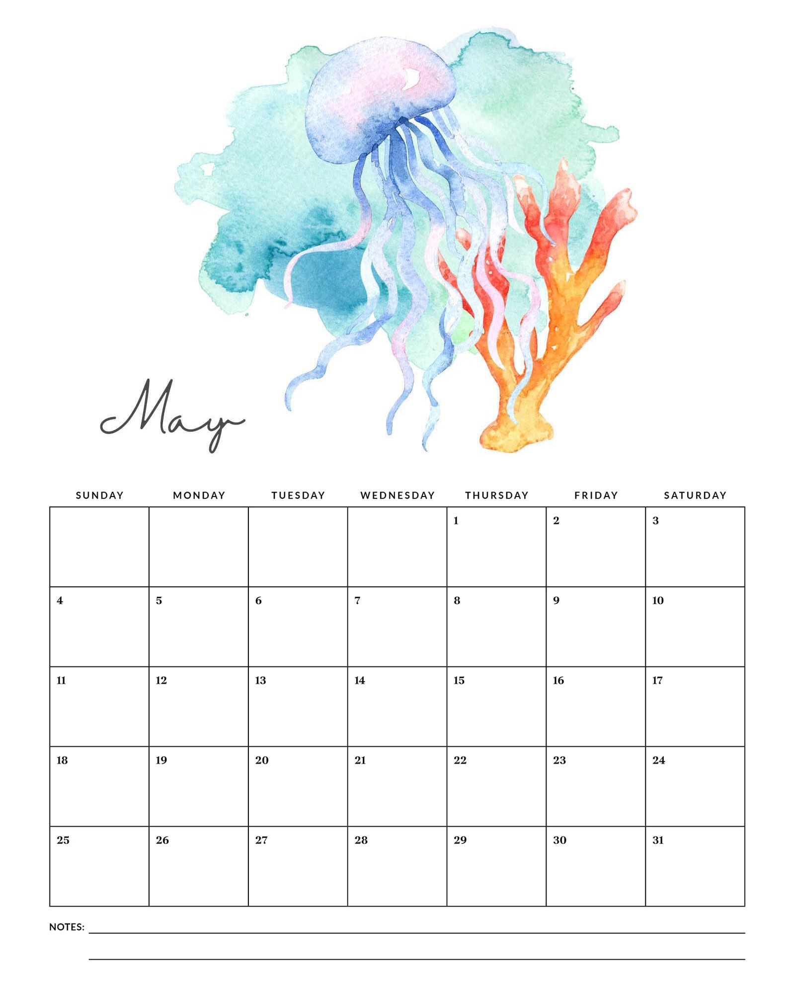 Free Printable 2025 Under The Sea Calendar - The Cottage Market regarding Jellyfish 2025 Calendar Printable