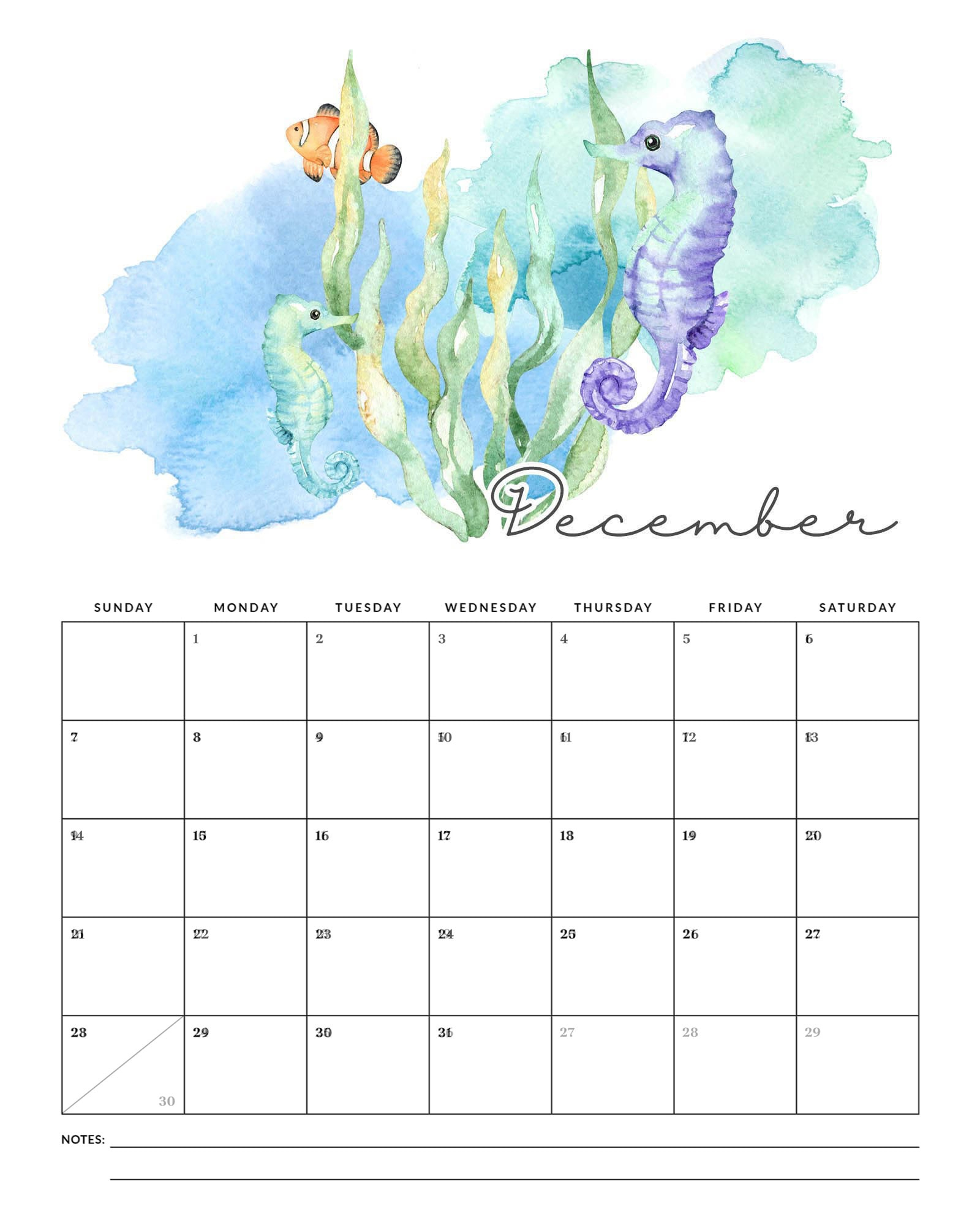 Free Printable 2025 Under The Sea Calendar - The Cottage Market throughout By the Sea 2025 Calendar Printable