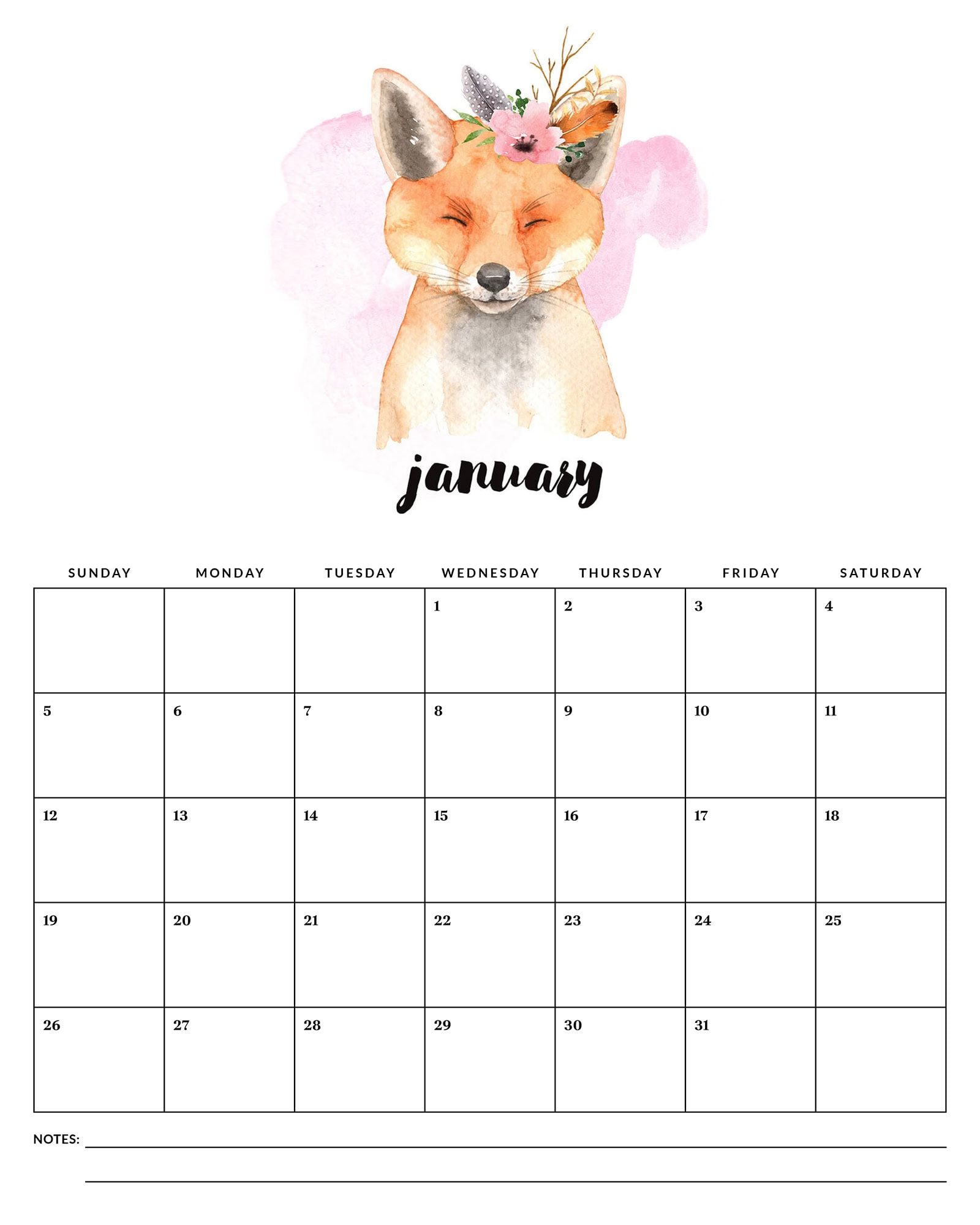 Free Printable 2025 Watercolor Animal Calendar - The Cottage Market pertaining to Foxes 2025 Calendar Printable