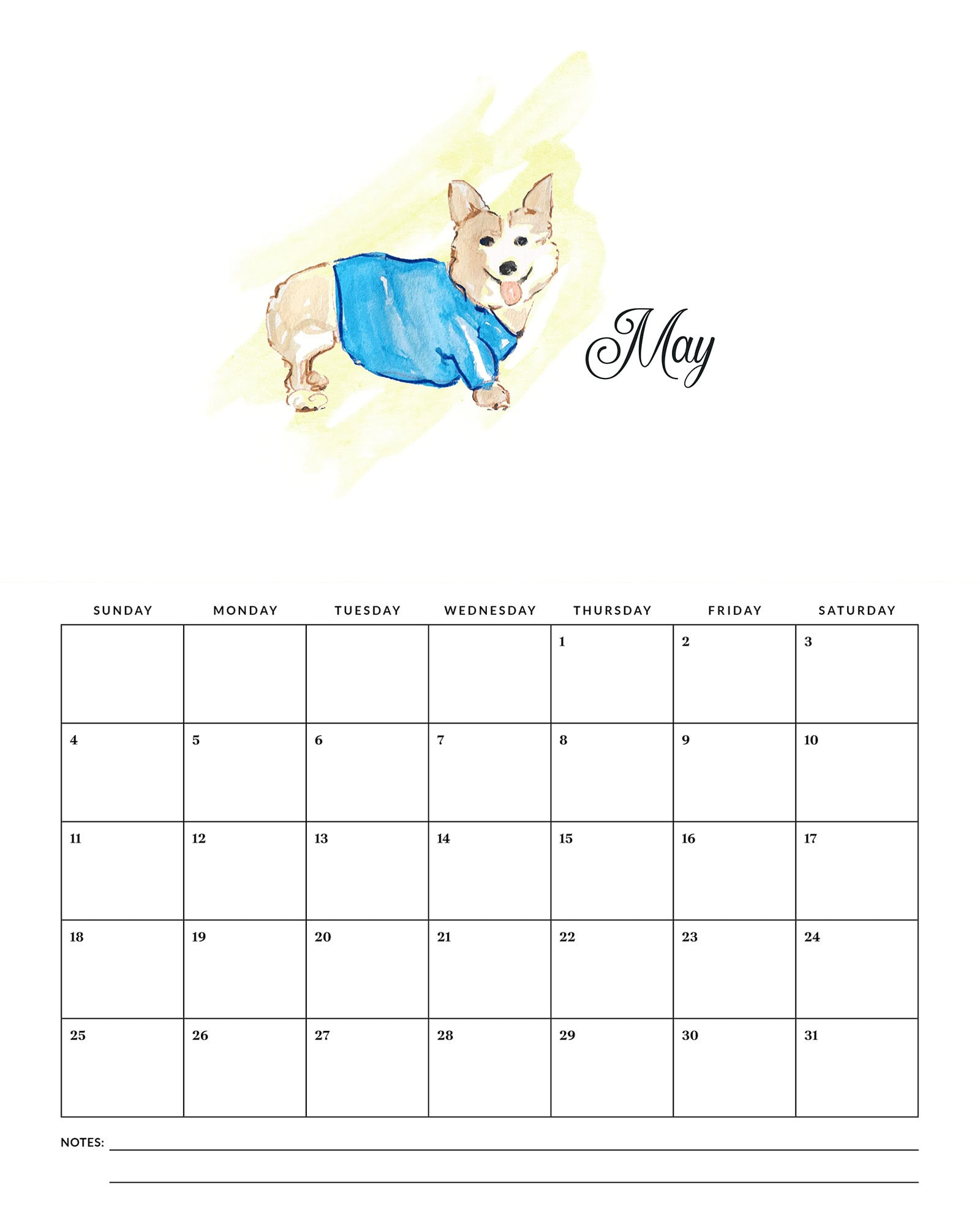 Free Printable 2025 Watercolor Dog Calendar - The Cottage Market in Wildlife Down Under 2025 Calendar Printable