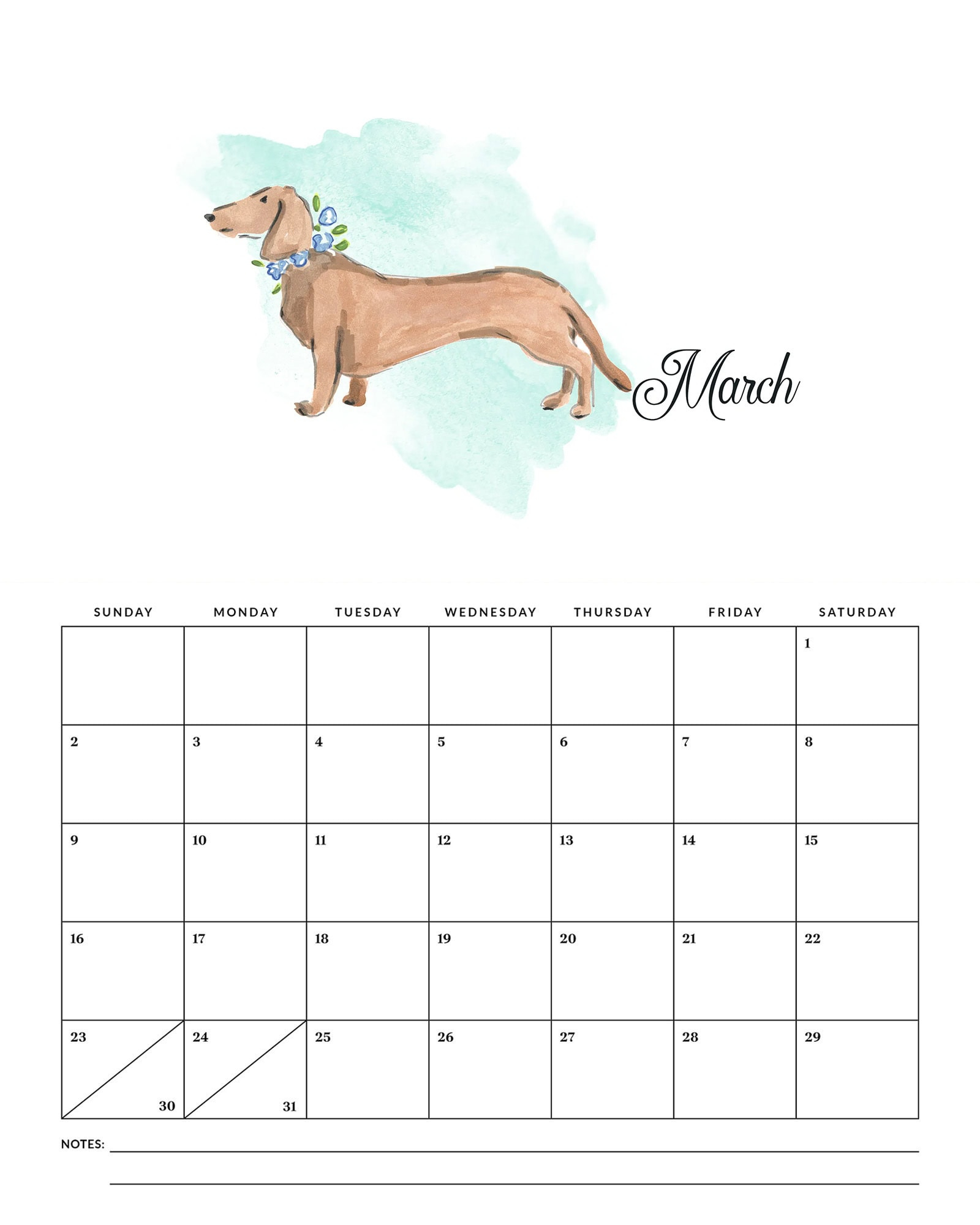 Free Printable 2025 Watercolor Dog Calendar - The Cottage Market with Wildlife Down Under 2025 Calendar Printable