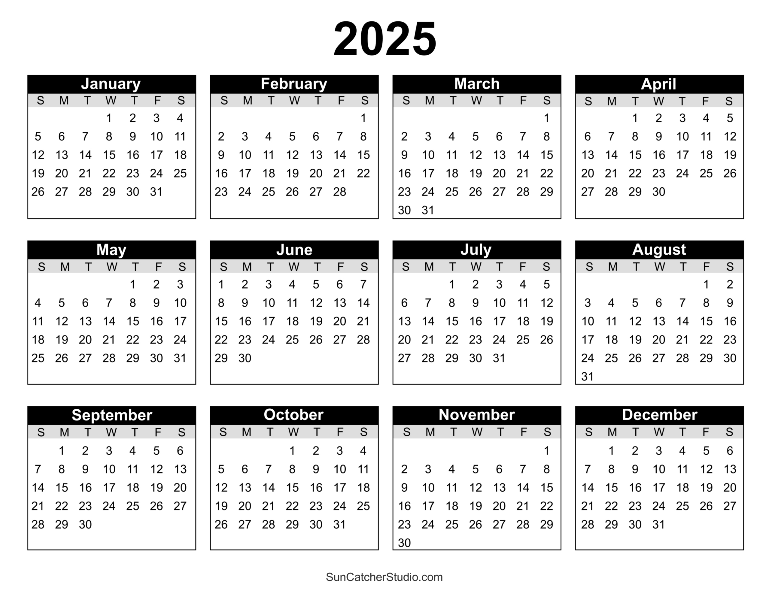 Free Printable 2025 Yearly Calendar – Free Printables, Monograms for Landscapes 2025 Calendar Printable
